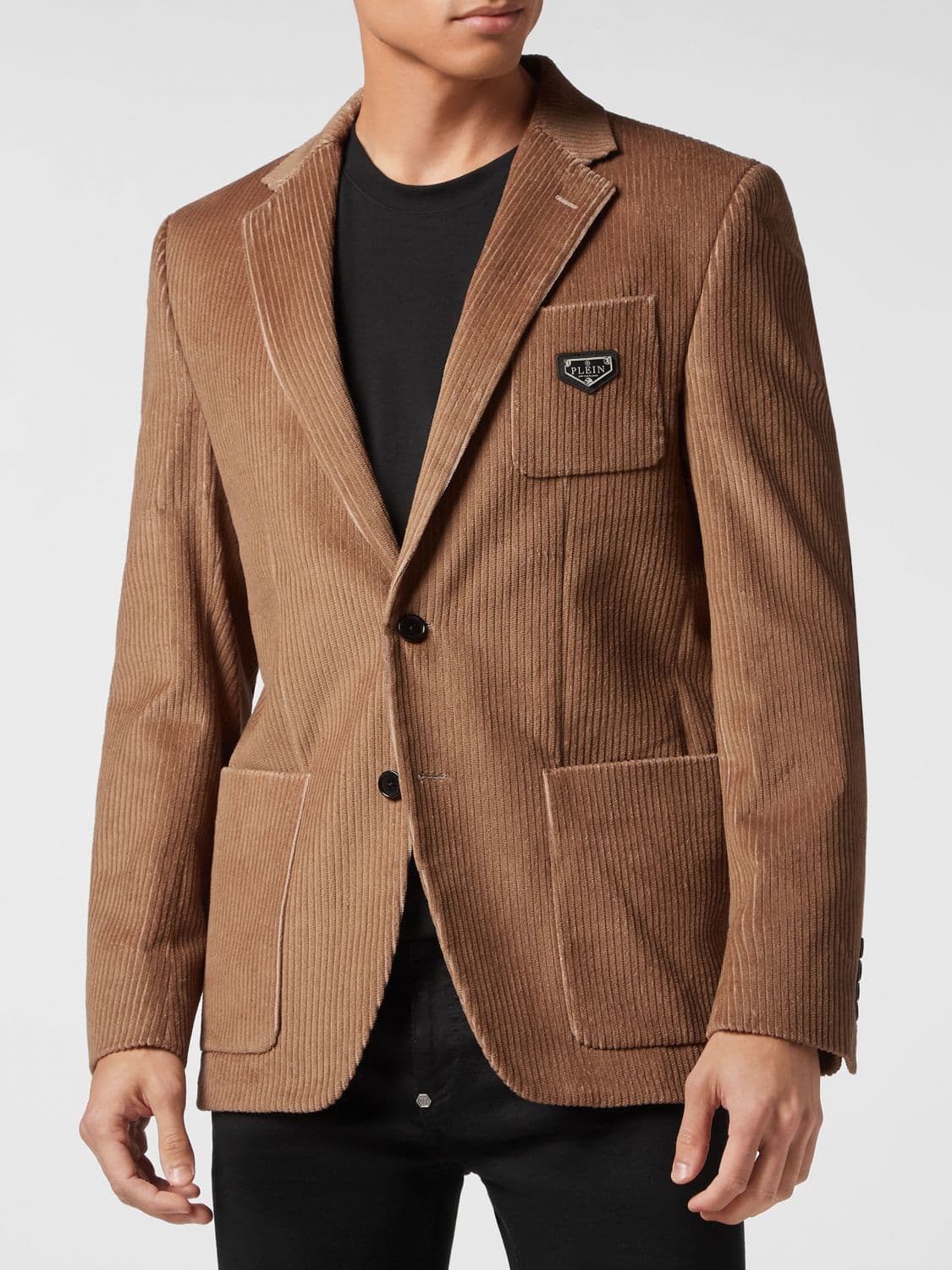 Philipp Plein Single-Breasted Velvet Blazer with Peak Lapels and Patch Pockets