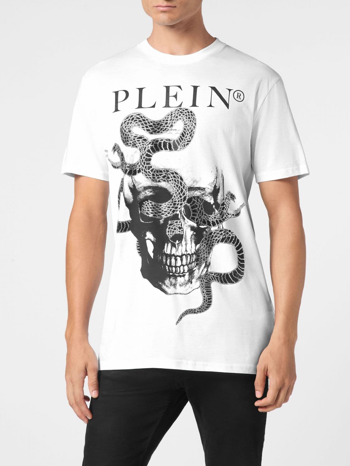 Philipp Plein Cotton T-Shirt with Skull Print and Rhinestone Embellishments