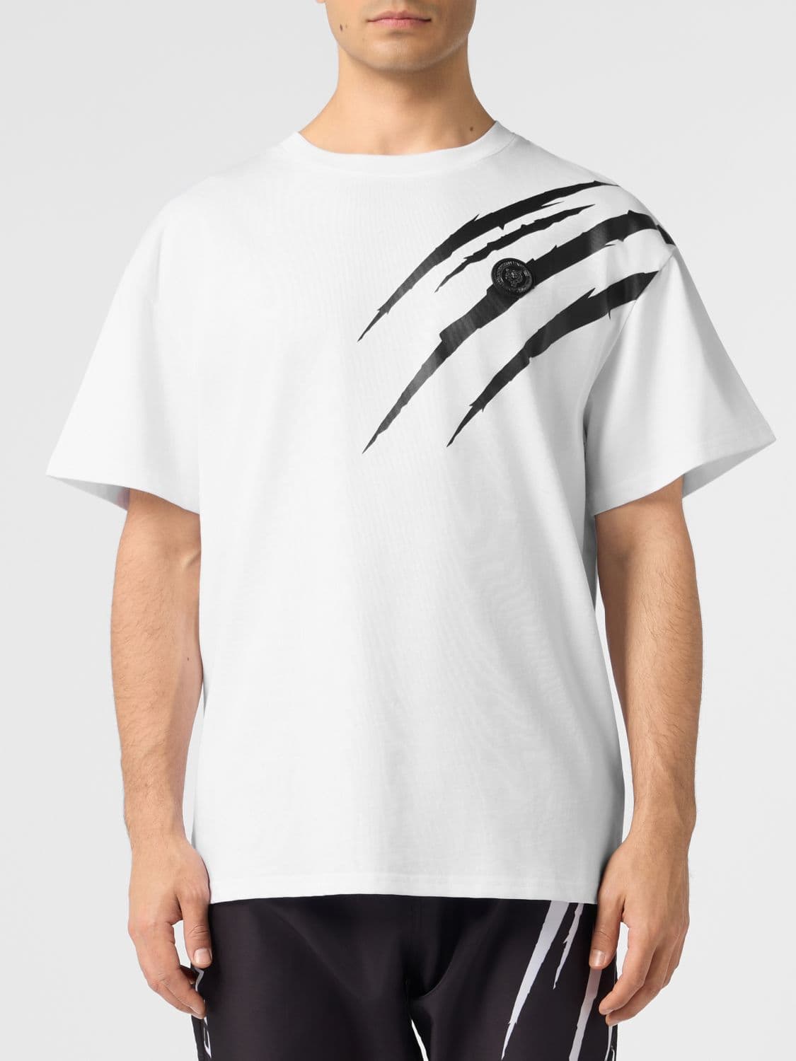 Plein Sport Cotton T-Shirt with Graphic Print and Hexagon Logo on the Back