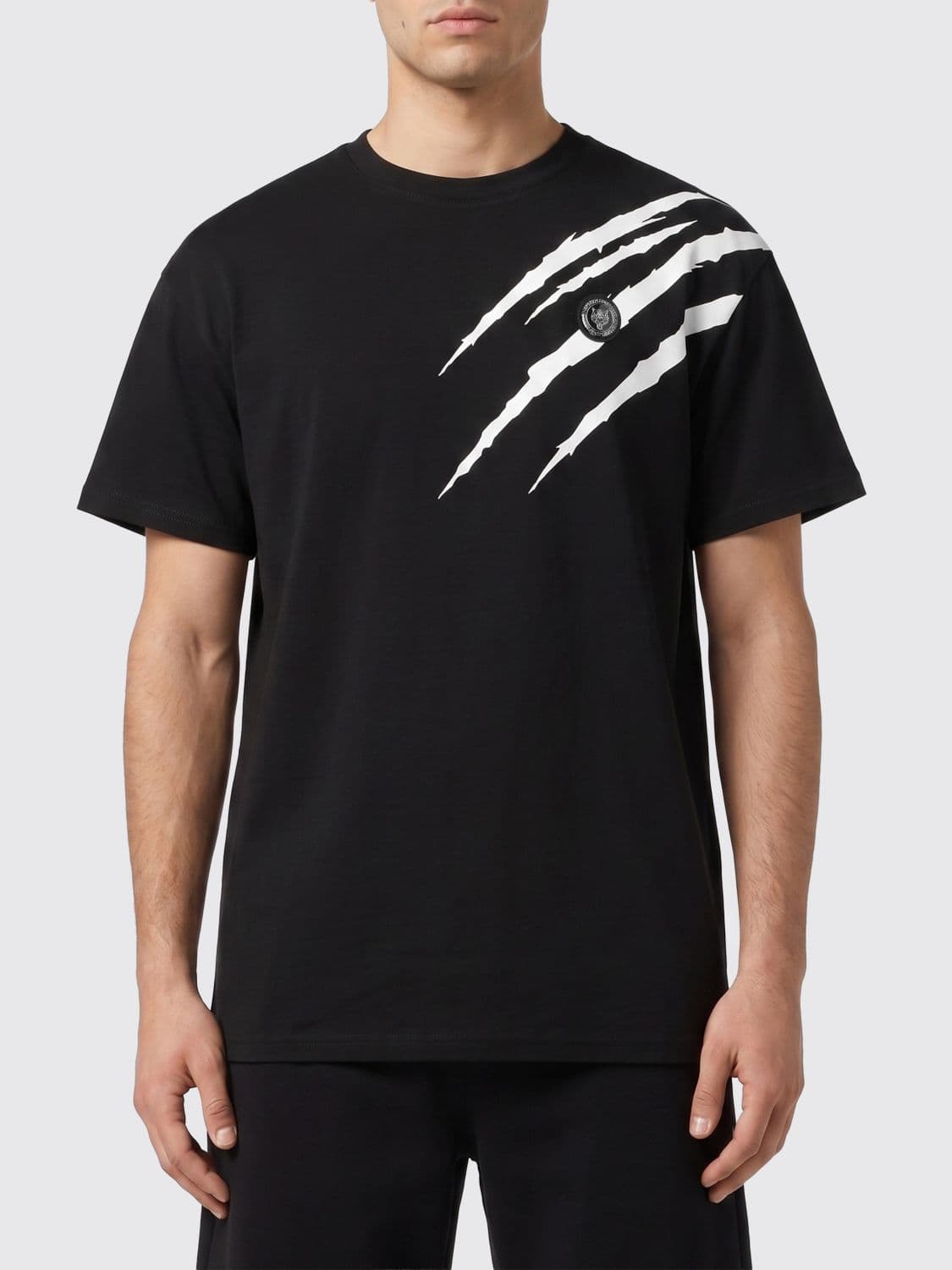 Plein Sport Cotton T-Shirt with Graphic Print and Hexagon Logo on the Back