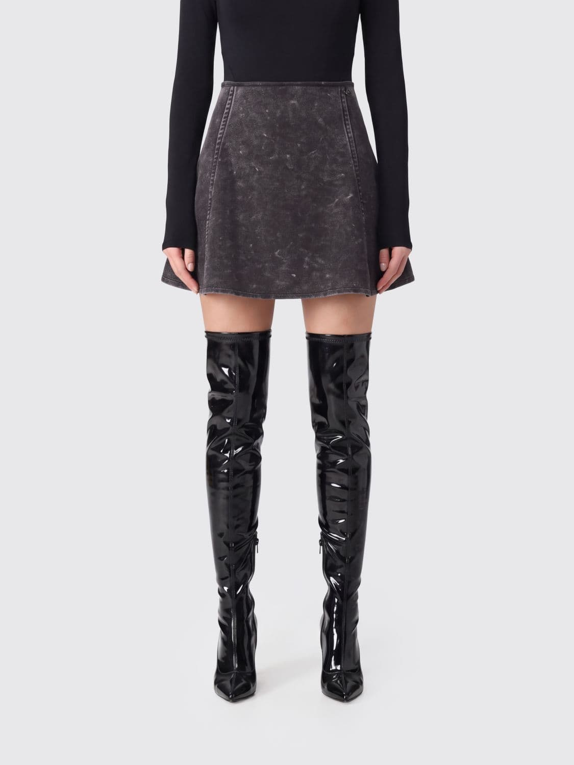 Diesel O-Erina High-Waisted A-Line Polyurethane Mini Skirt with Off-Center Zip