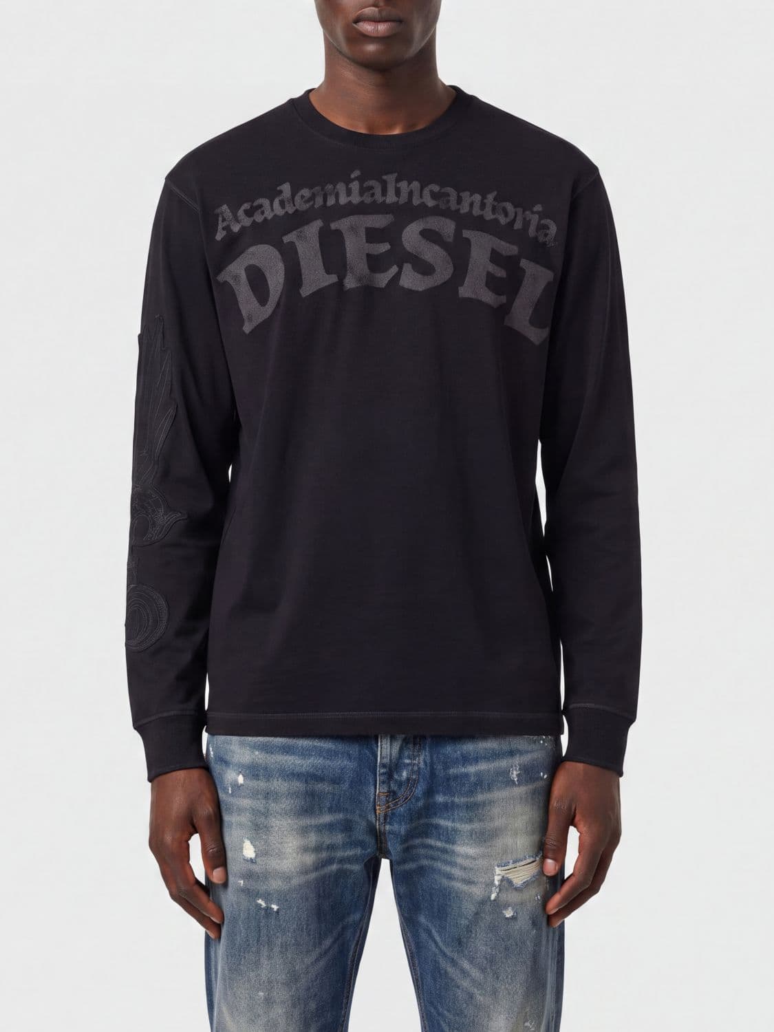 Diesel Crewneck Long-Sleeved T-Shirt in Cotton with Graffiti Logo Print