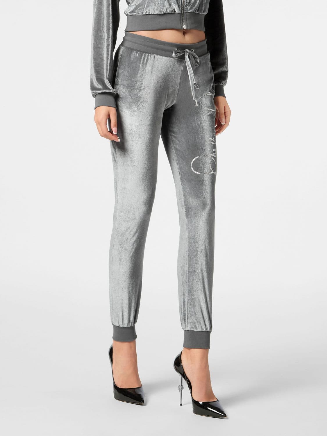 Philipp Plein Velvet Track Trousers with Rhinestone Logo