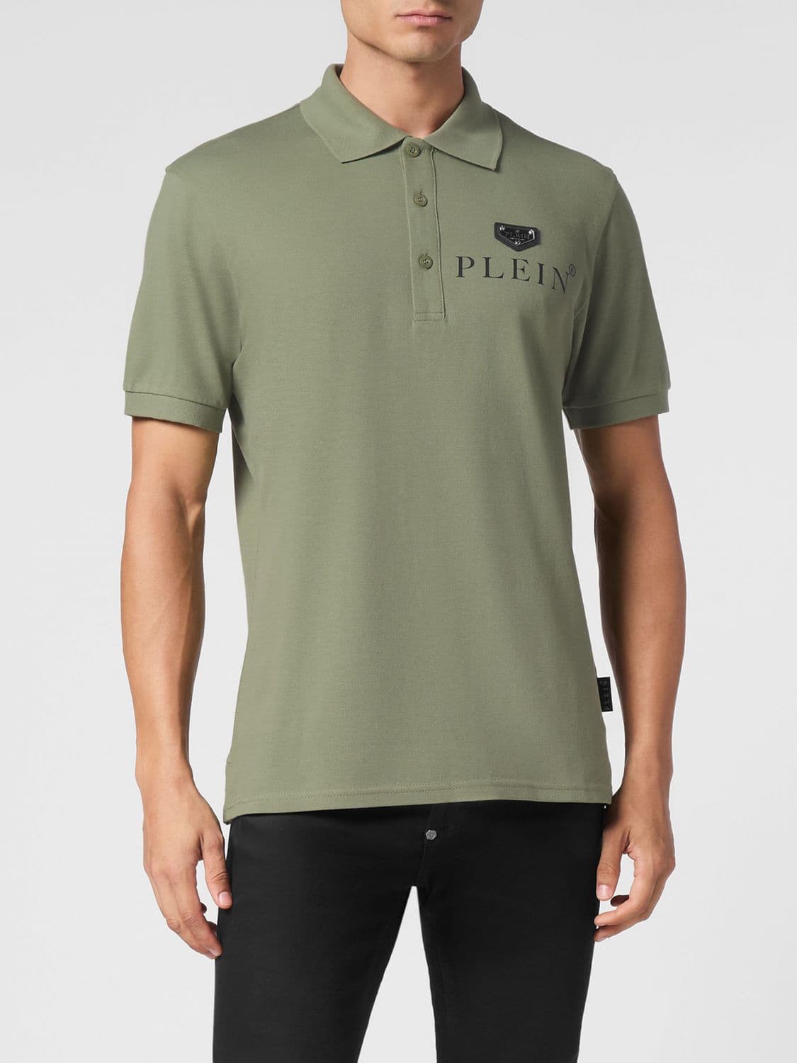 Philipp Plein Short-Sleeve Stretch Cotton Polo Shirt with Metal Logo · S