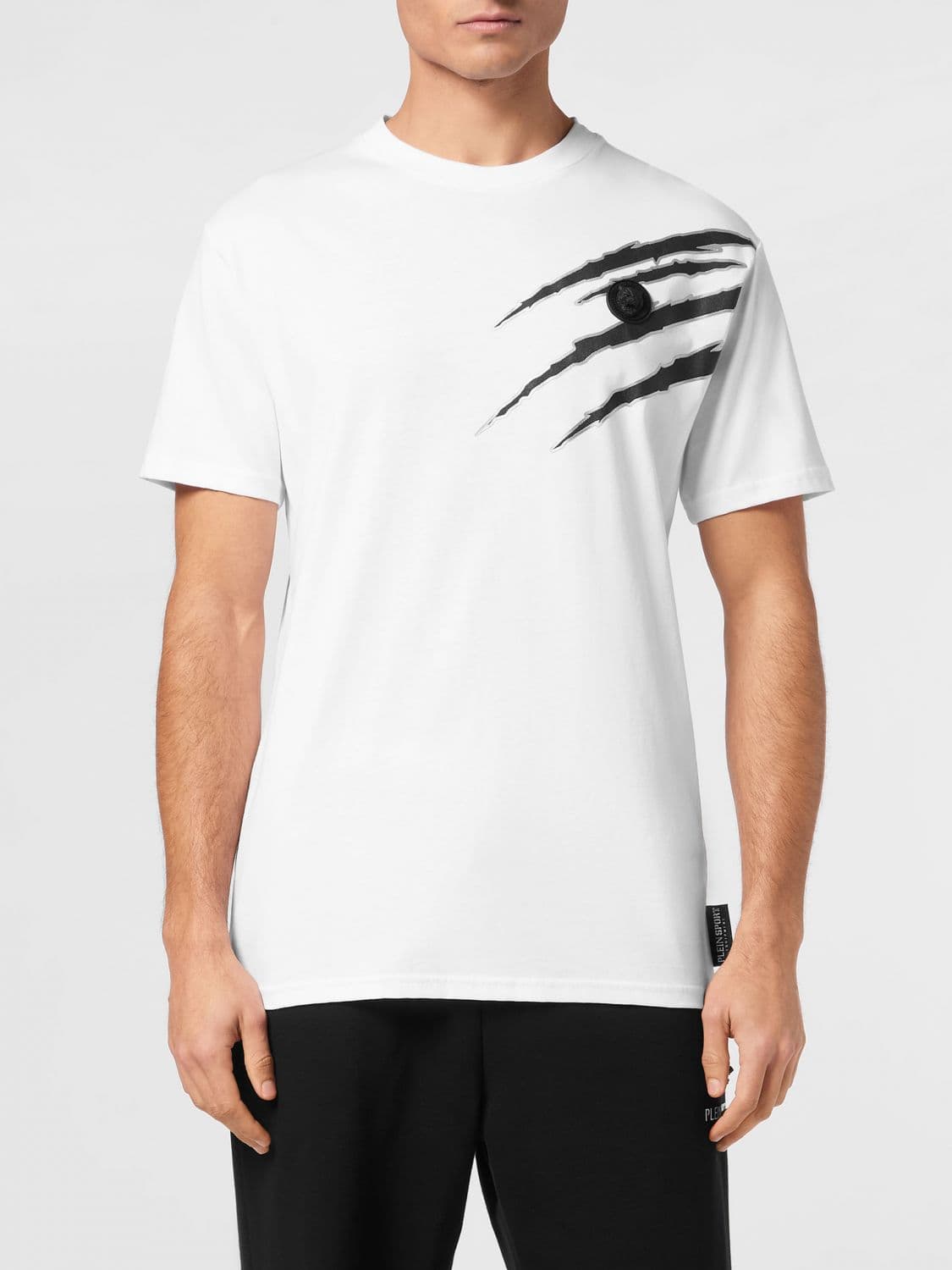 Plein Sport Slim Fit Cotton T-Shirt with Graphic Print and Dropped Shoulders