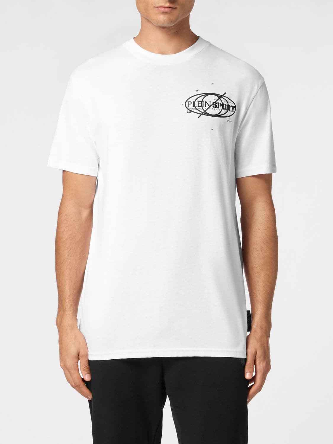 Plein Sport Slim Fit Cotton T-Shirt with Contrast Logo and Dropped Shoulders