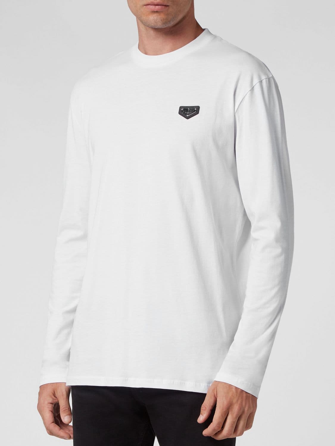 Philipp Plein Long-Sleeved Cotton T-Shirt with Applied Logo Patch