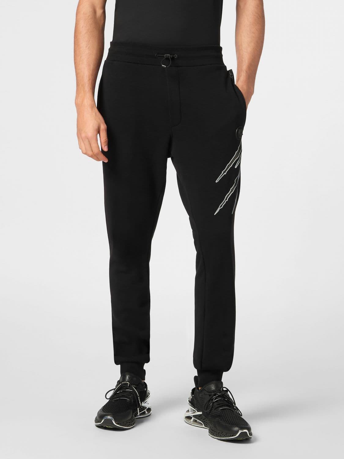 Plein Sport Jersey Jogging Trousers with Drawstring Waist and Printed Logo