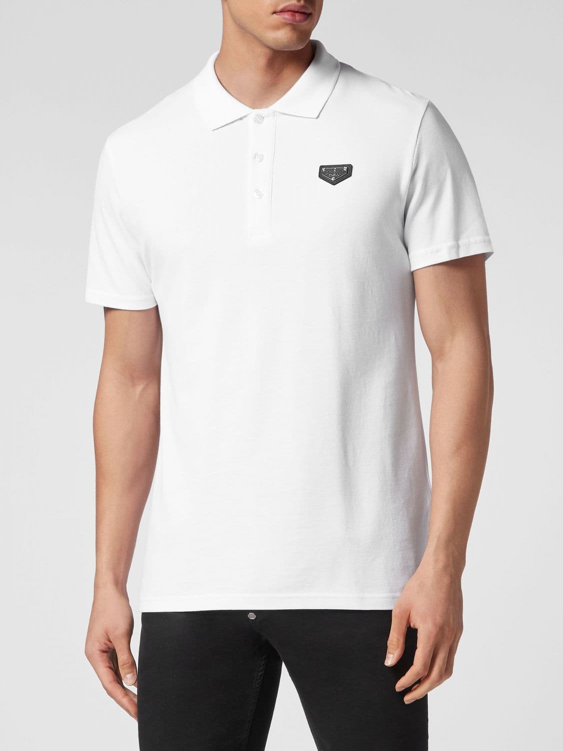 Philipp Plein Slim Fit Cotton Polo Shirt with Hexagon Logo and Ribbed Collar