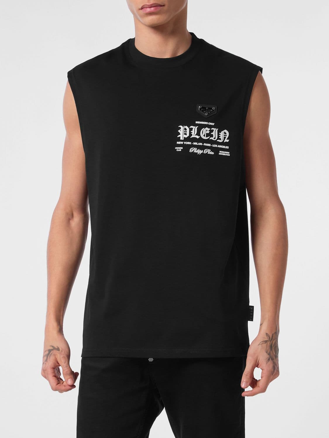 Philipp Plein Cotton Tank Top with Contrast Front Logo