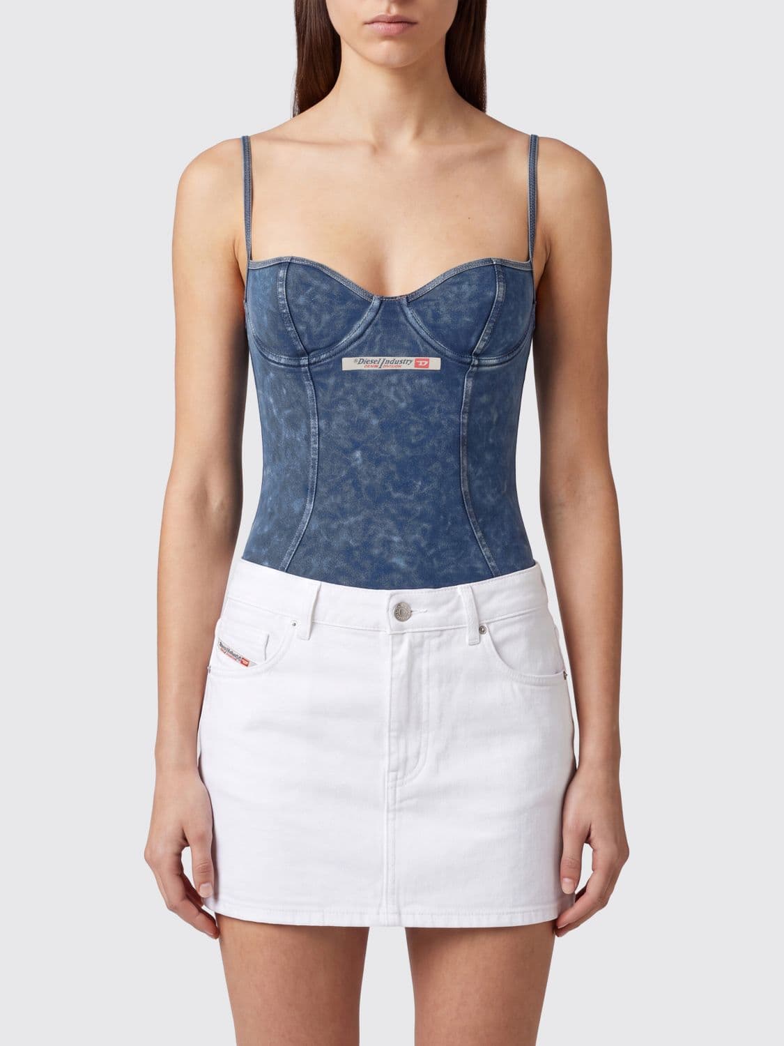 Diesel Off-the-Shoulder Sweetheart Neckline Denim Corset Top