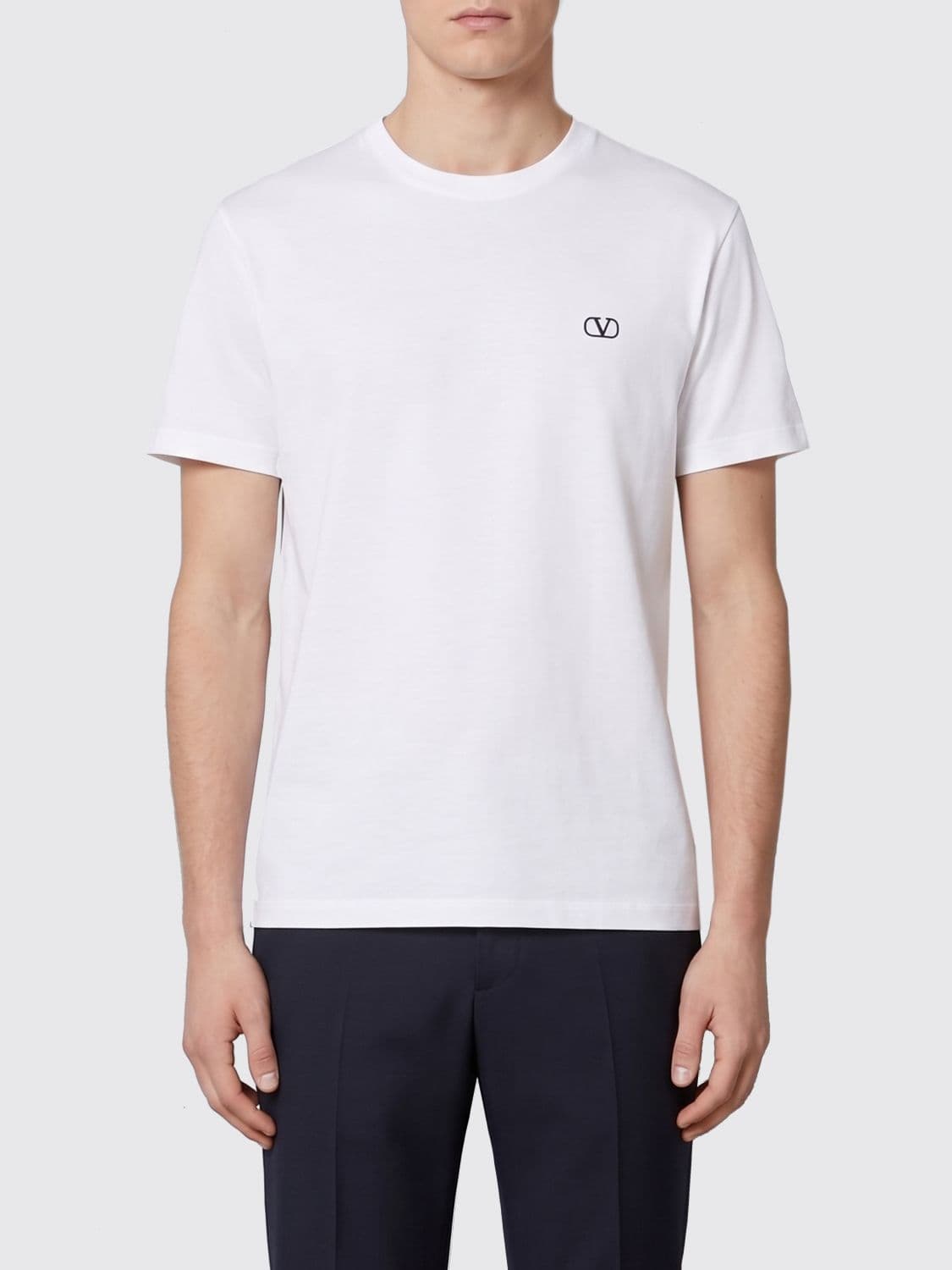 Valentino Garavani Crew Neck Cotton T-shirt with VLogo Signature