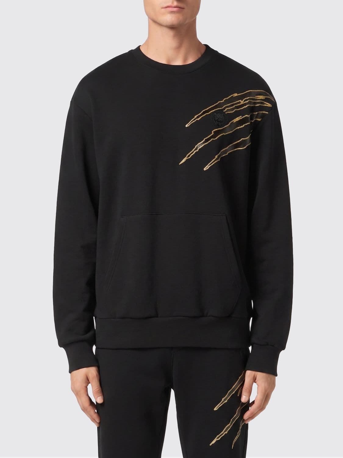 Plein Sport Contrast Logo Cotton Crewneck Sweatshirt with Dropped Shoulders