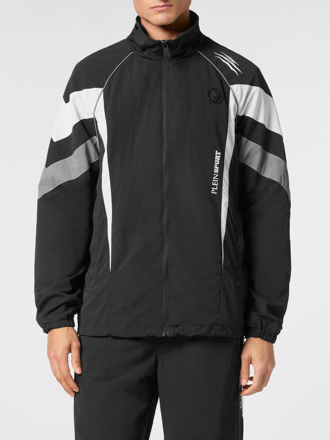 Plein Sport Water-Repellent Nylon Bomber Windbreaker with Contrast Logo