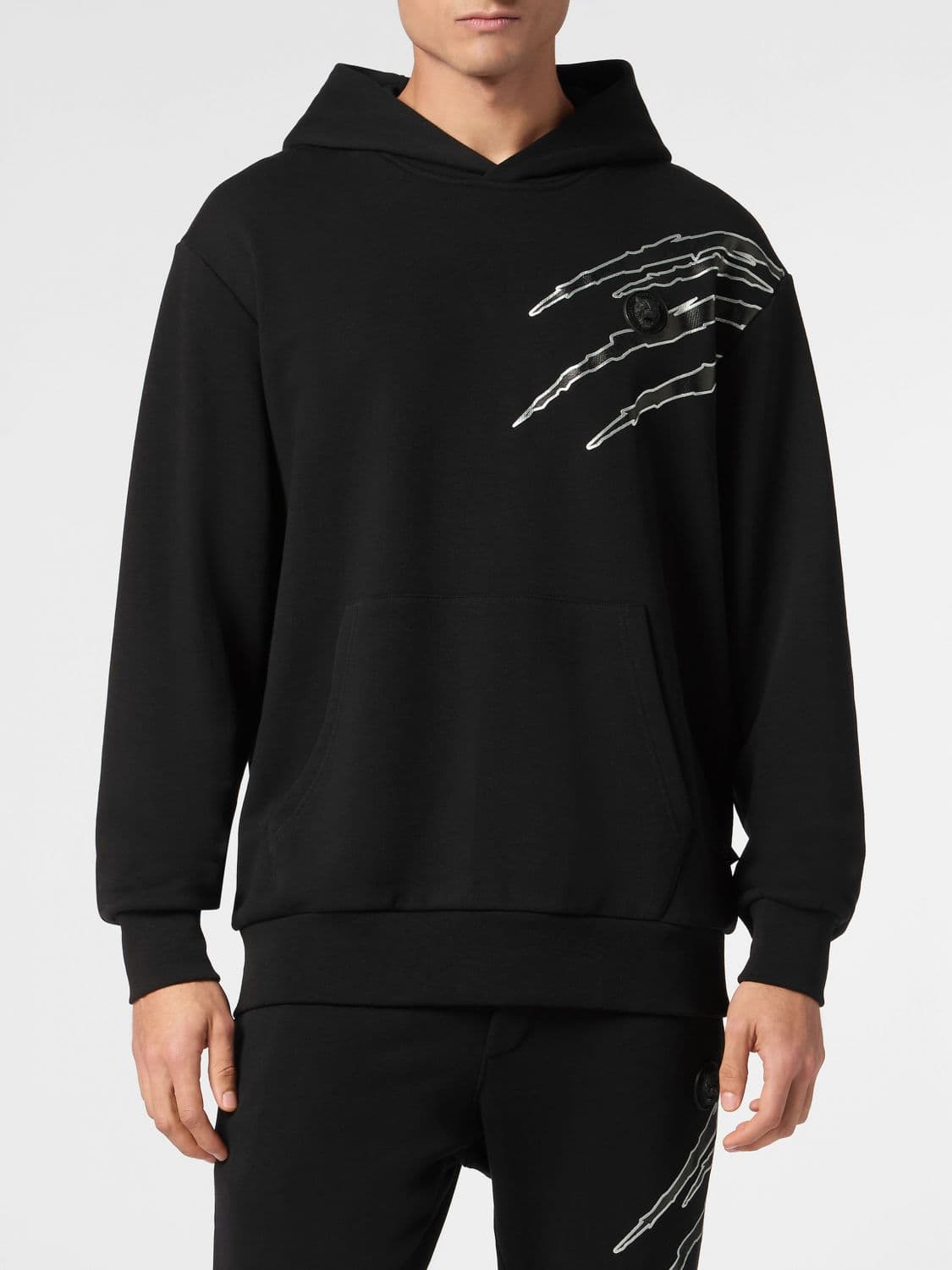 Plein Sport Cotton Hoodie with Graphic Print and Hexagon Logo