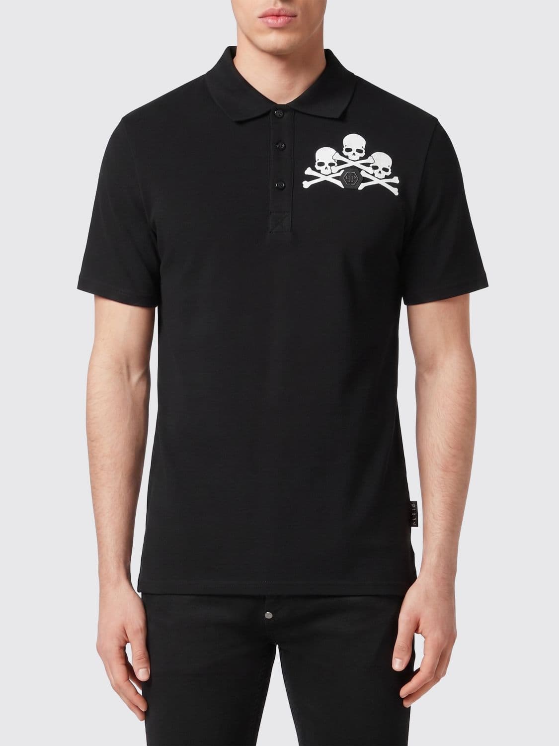 Philipp Plein Slim Fit Cotton Polo Shirt with Skull Print and Hexagon Logo