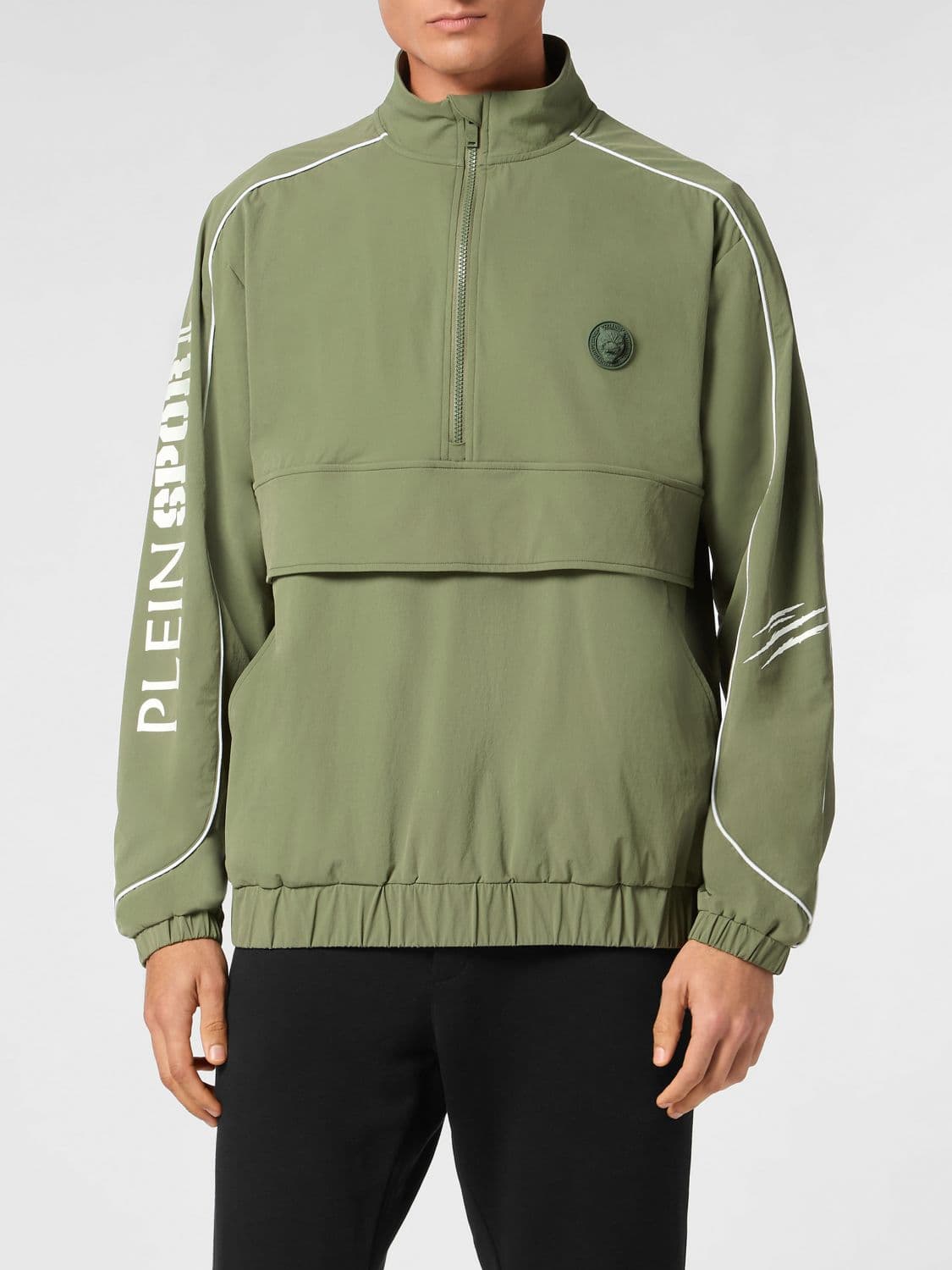 Plein Sport Technical Fabric Sweatshirt with High Neck and Half-Zip Closure