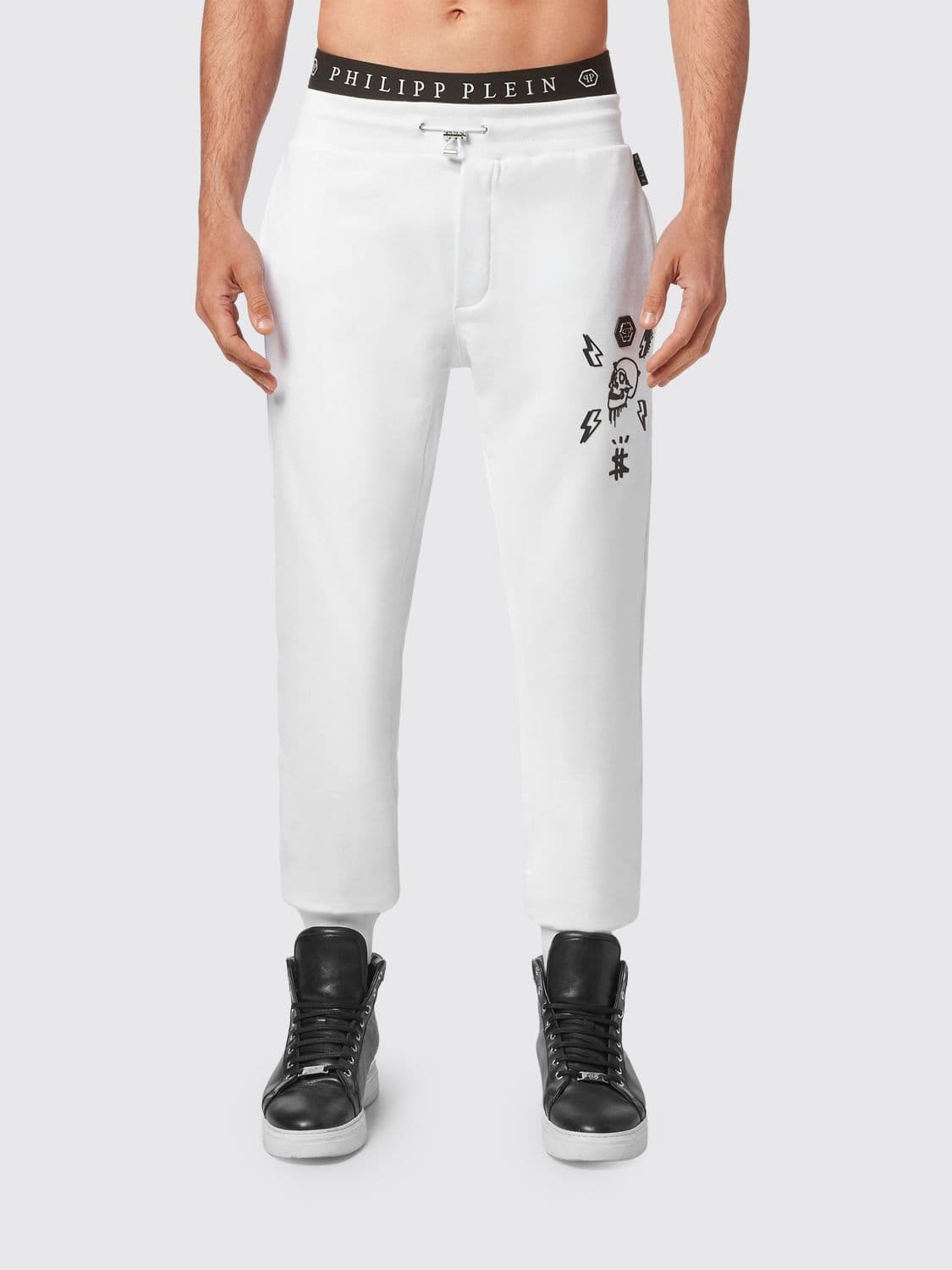 Philipp Plein Jersey Jogging Trousers with Hexagon Logo and Logo Waistband