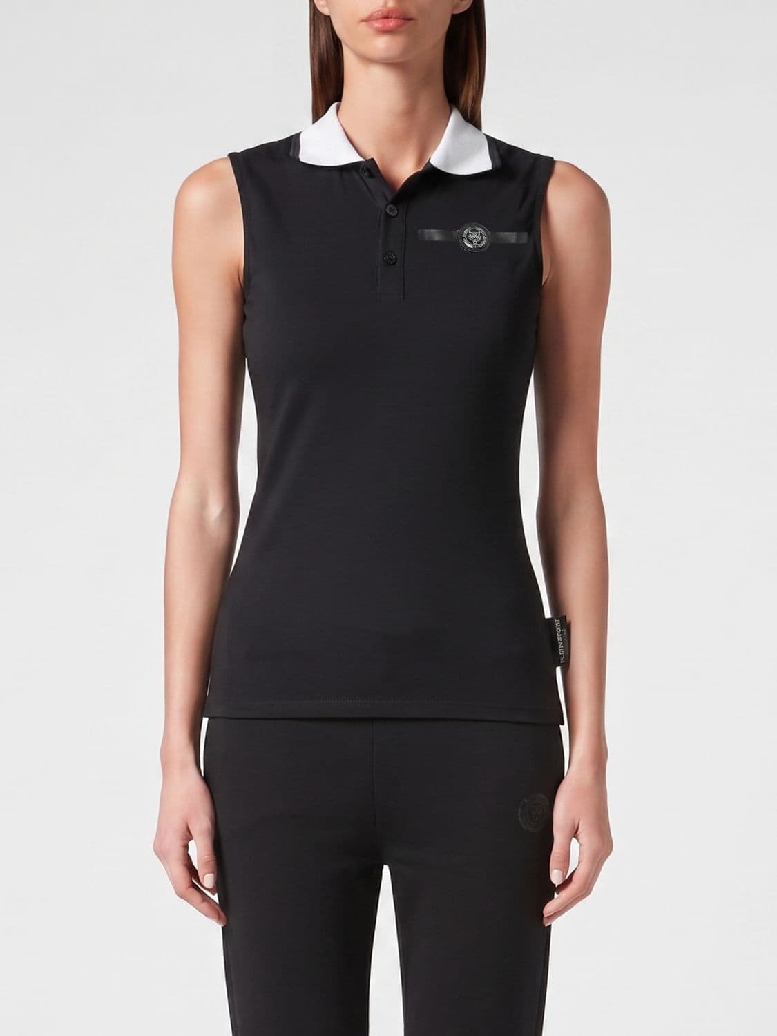 Plein Sport Sleeveless Slim Fit Jersey Polo Shirt with Contrast Logo