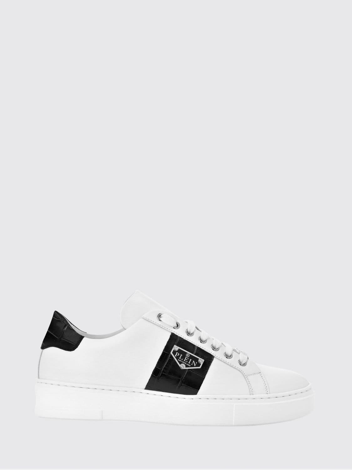 Philipp Plein Low-Top Sneakers in Smooth Leather with Applied Side Logo