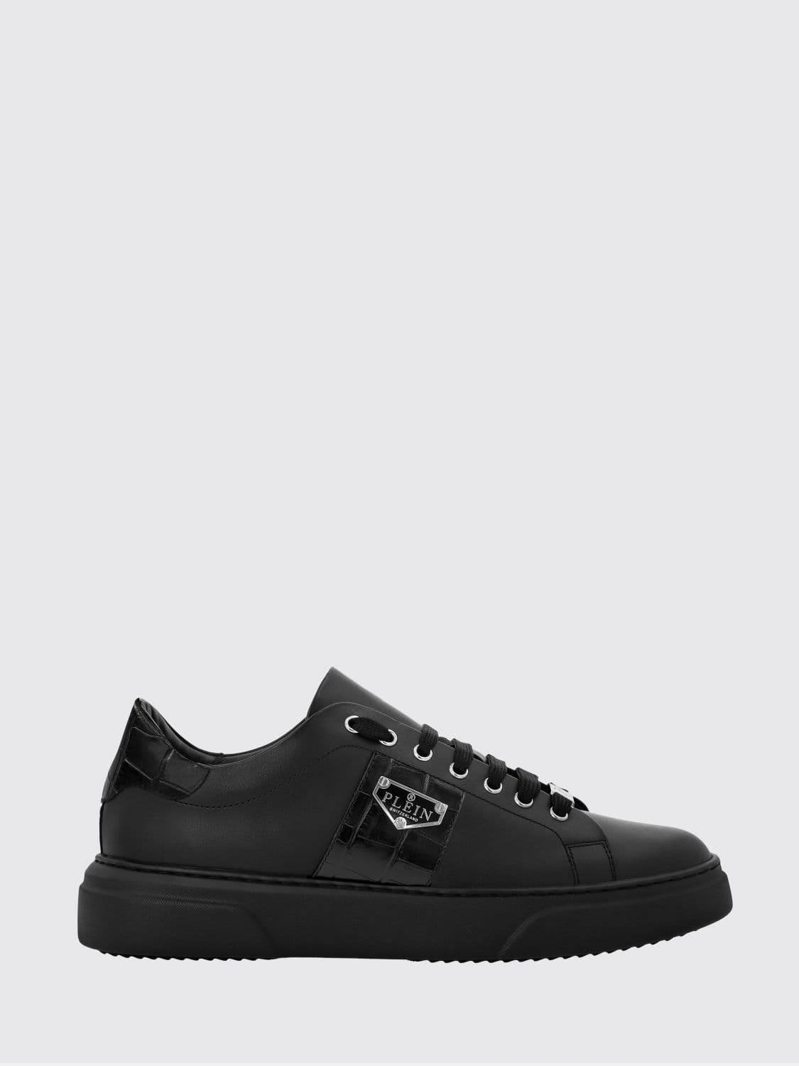 Philipp Plein Low-Top Sneakers in Smooth Leather with Applied Side Logo