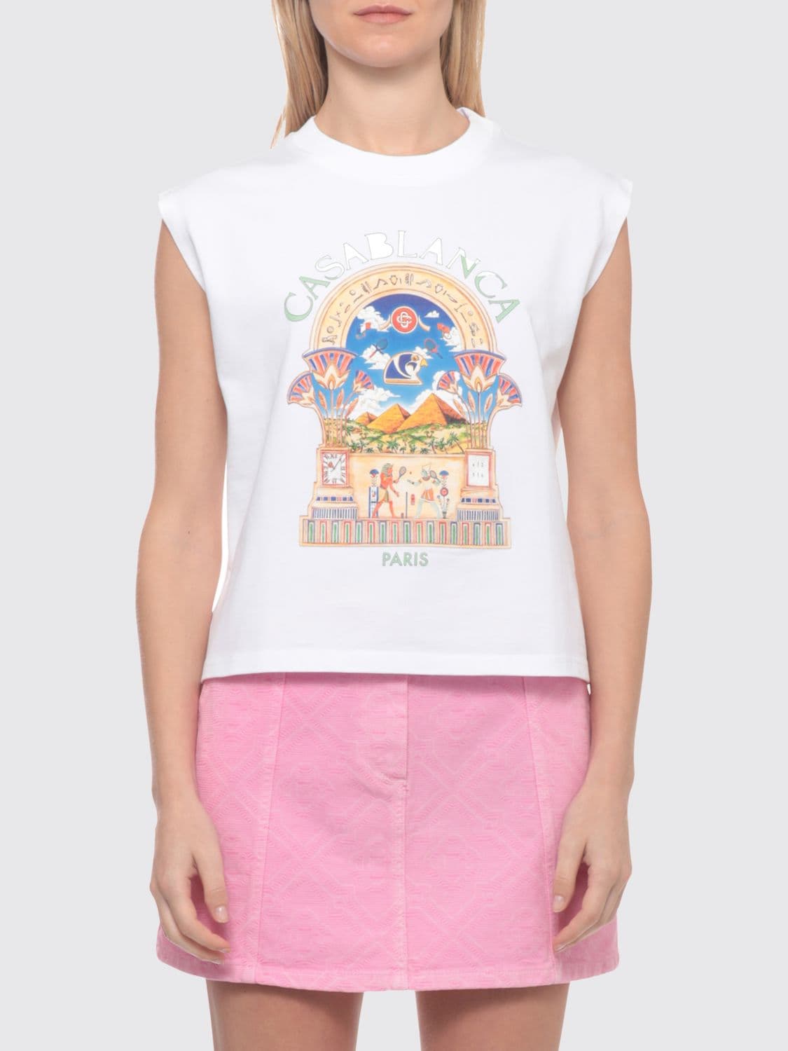 Casablanca Organic Cotton Tank Top with Graphic Print and Logo
