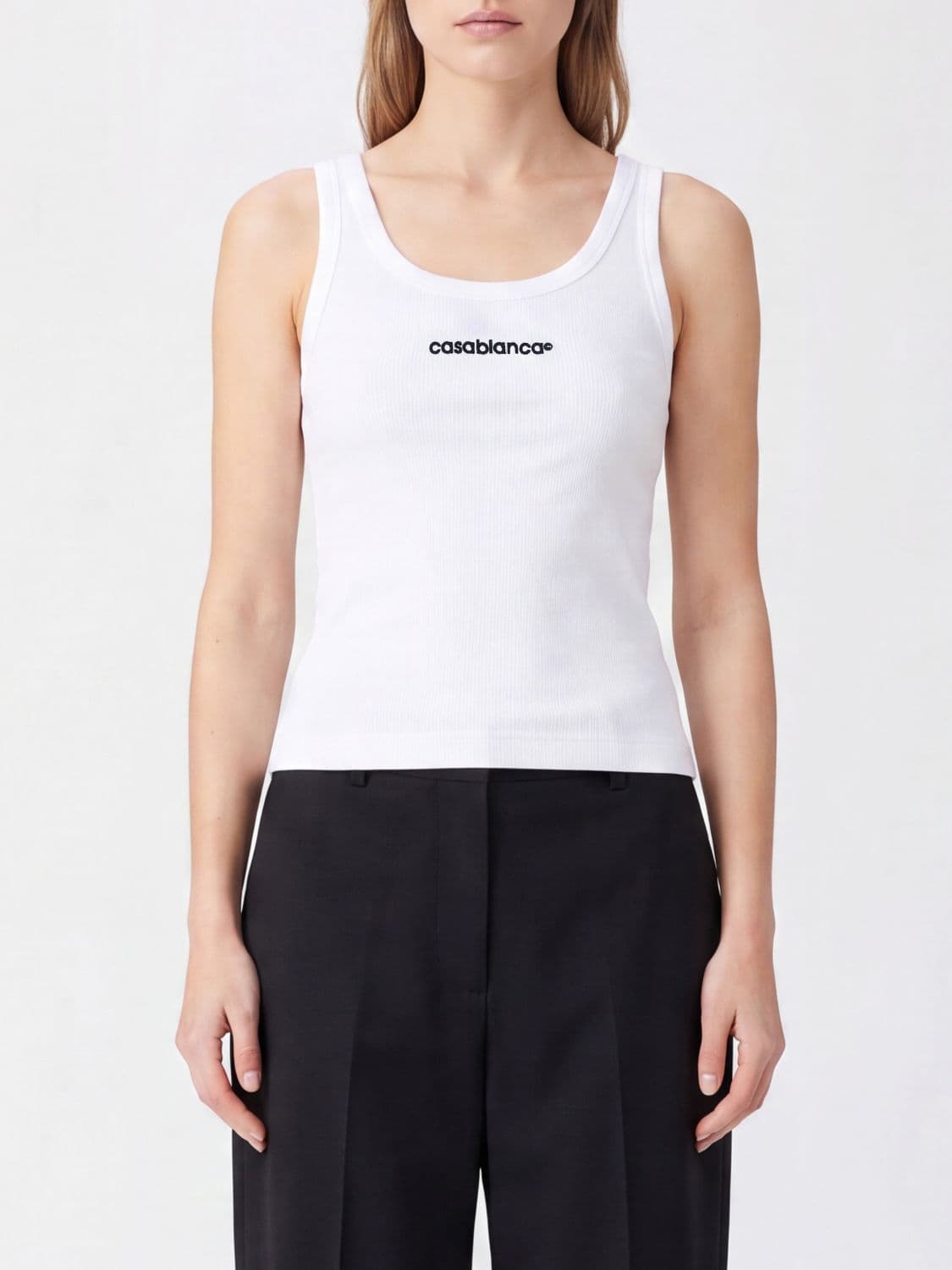Casablanca U-Neck Slim Fit Top in Stretch Cotton with Contrast Logo