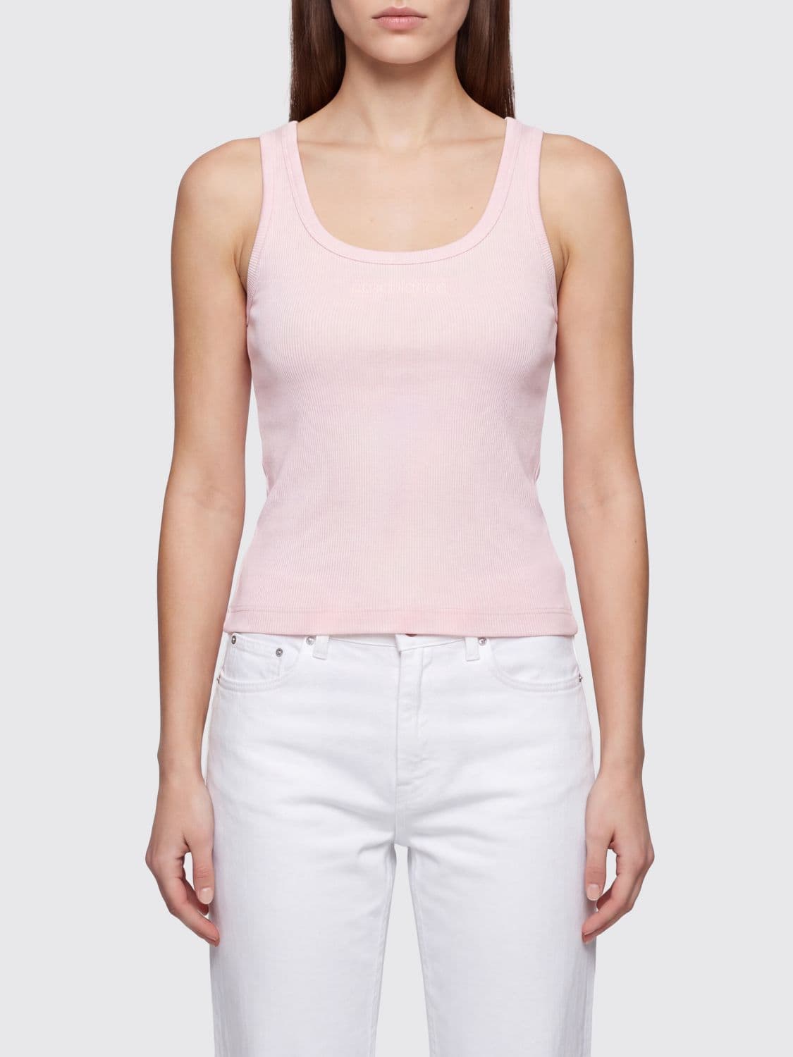 Casablanca U-Neck Slim Fit Top in Stretch Cotton with Contrast Logo