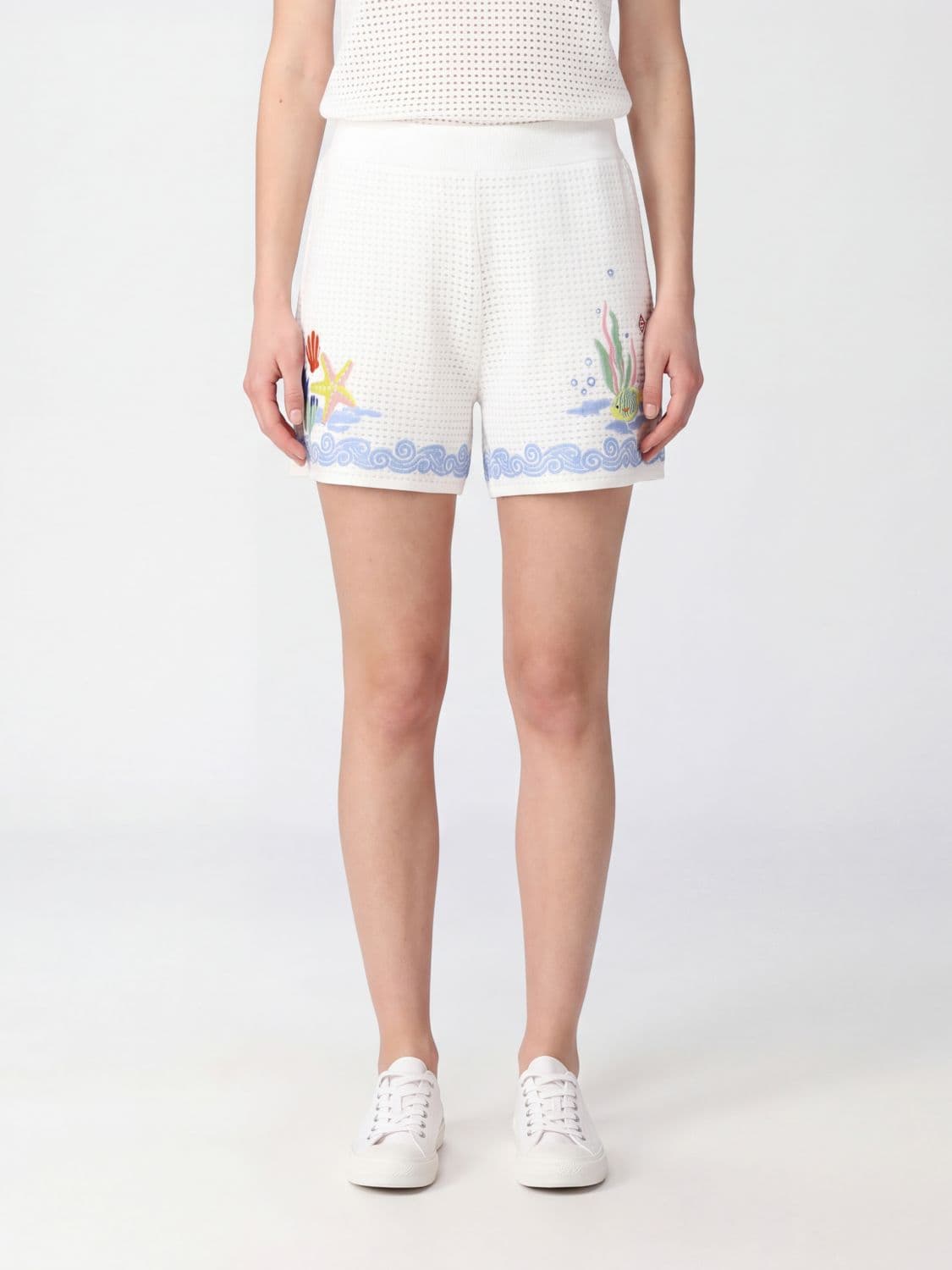 Casablanca Embroidered Perforated Cotton Knit Shorts
