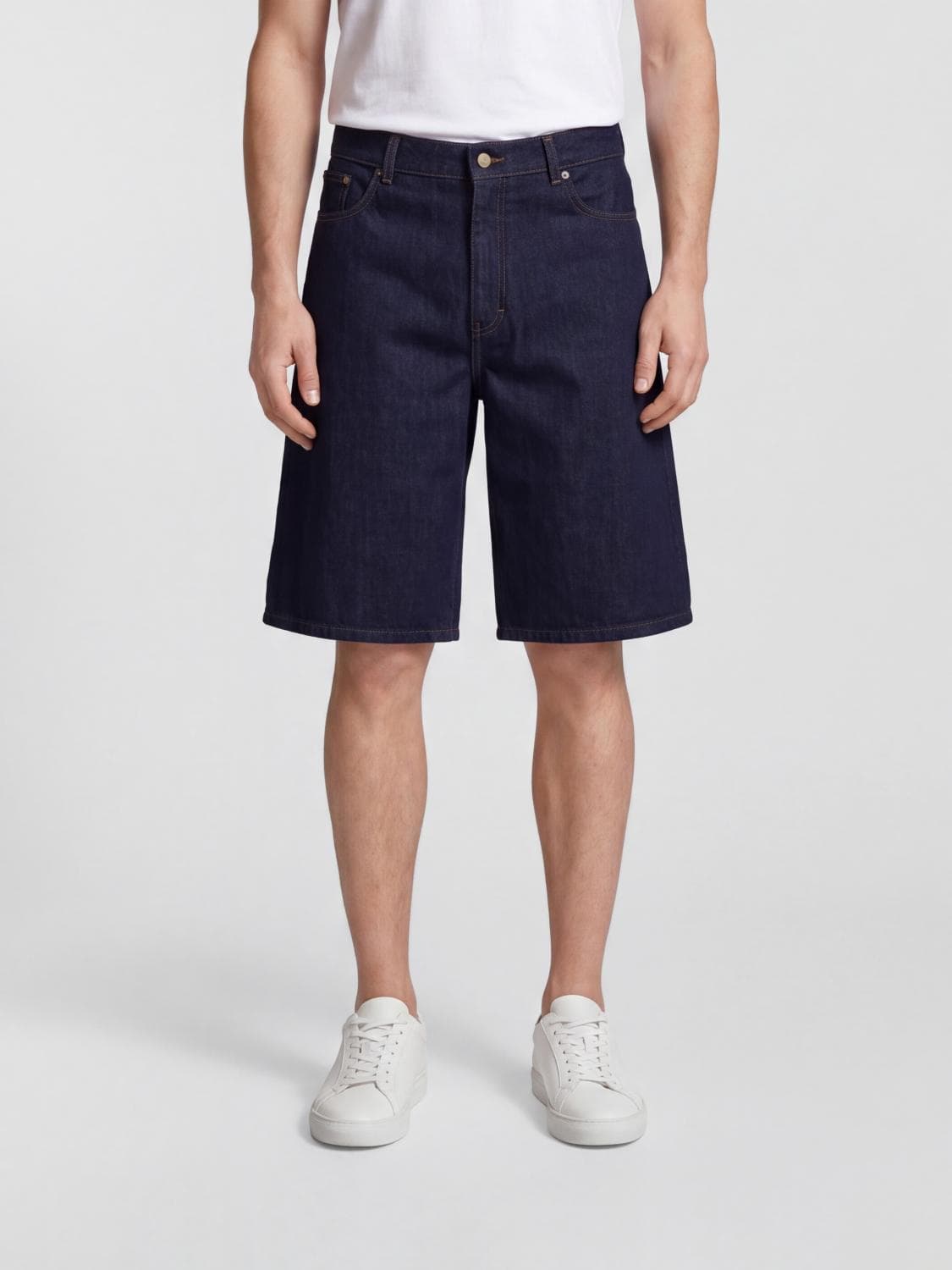 Casablanca Knee-Length Cotton Denim Shorts with 5-Pocket Design
