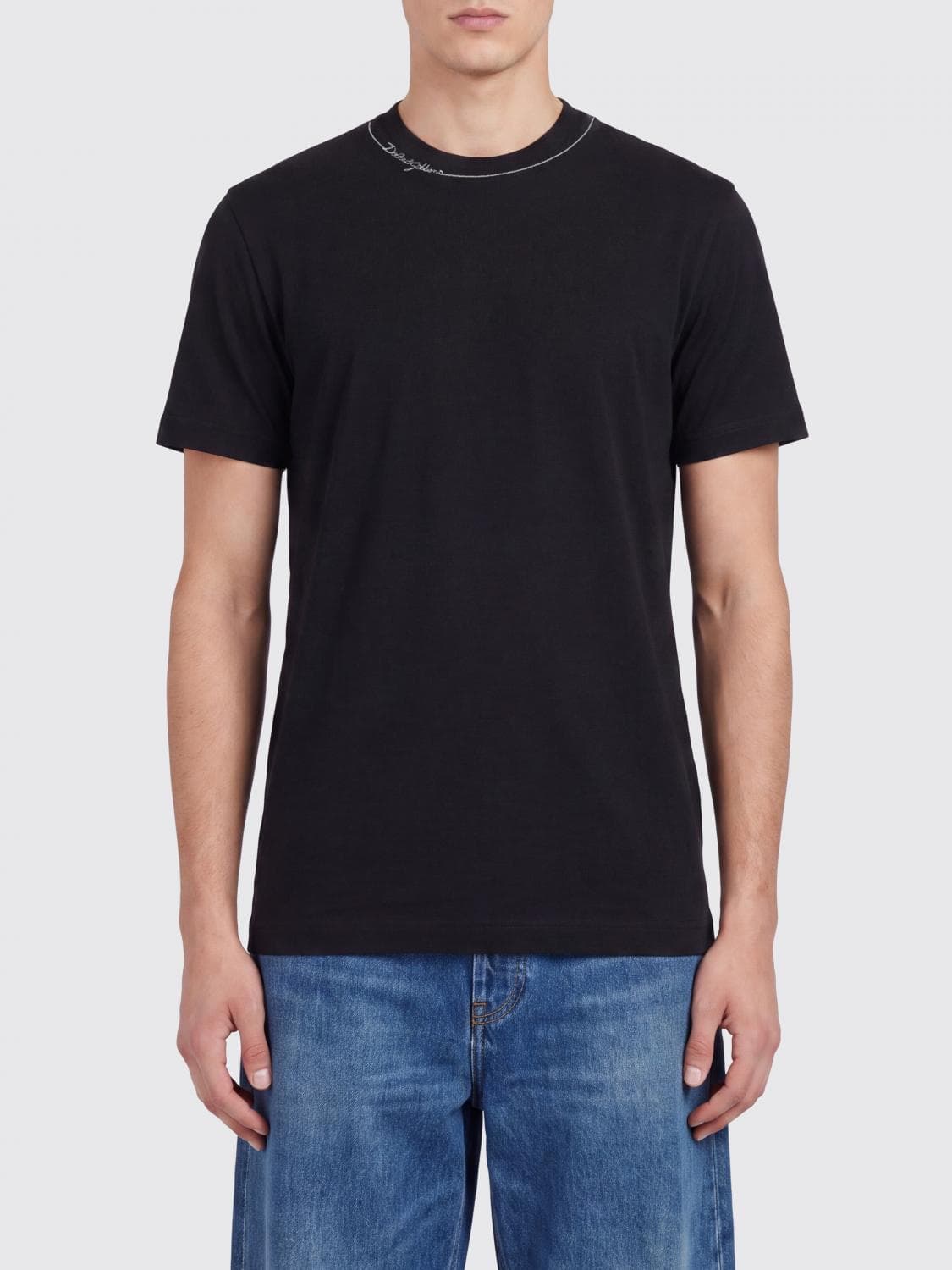 Dolce & Gabbana Slim Fit Crewneck T-Shirt in Cotton with Contrast Logo