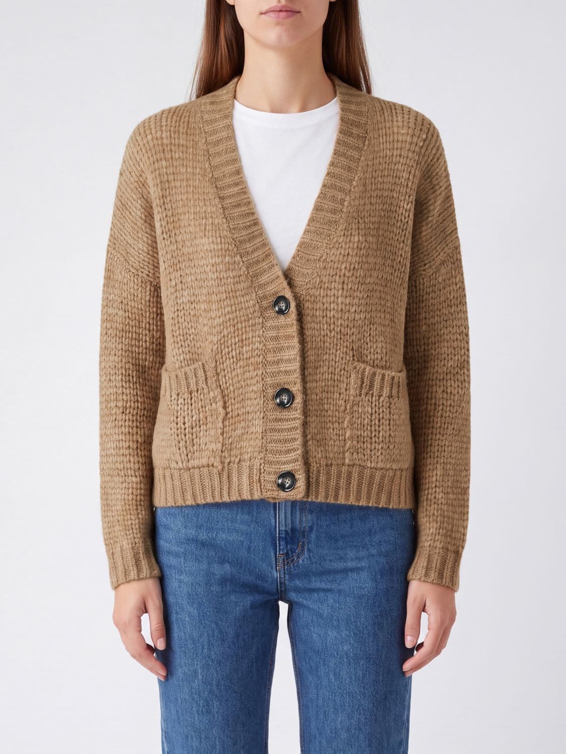 Roberto Collina V-Neck Virgin Wool Cardigan with Dropped Shoulders