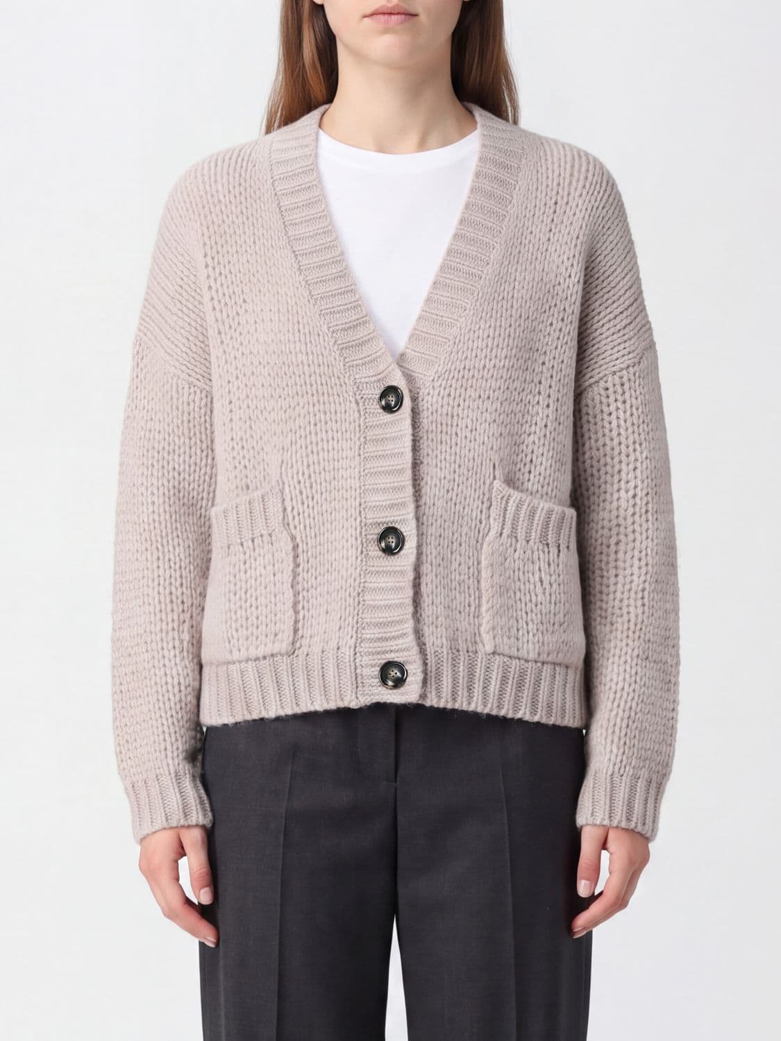Roberto Collina V-Neck Virgin Wool Cardigan with Dropped Shoulders
