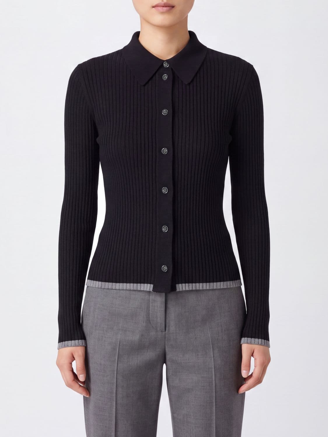Roberto Collina Slim Fit Ribbed Merino Wool Polo Cardigan