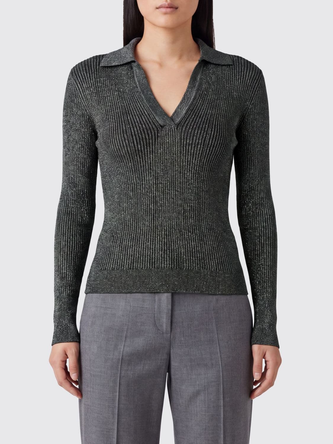 Roberto Collina Slim Fit Lurex Knit Polo Shirt with V-Neck