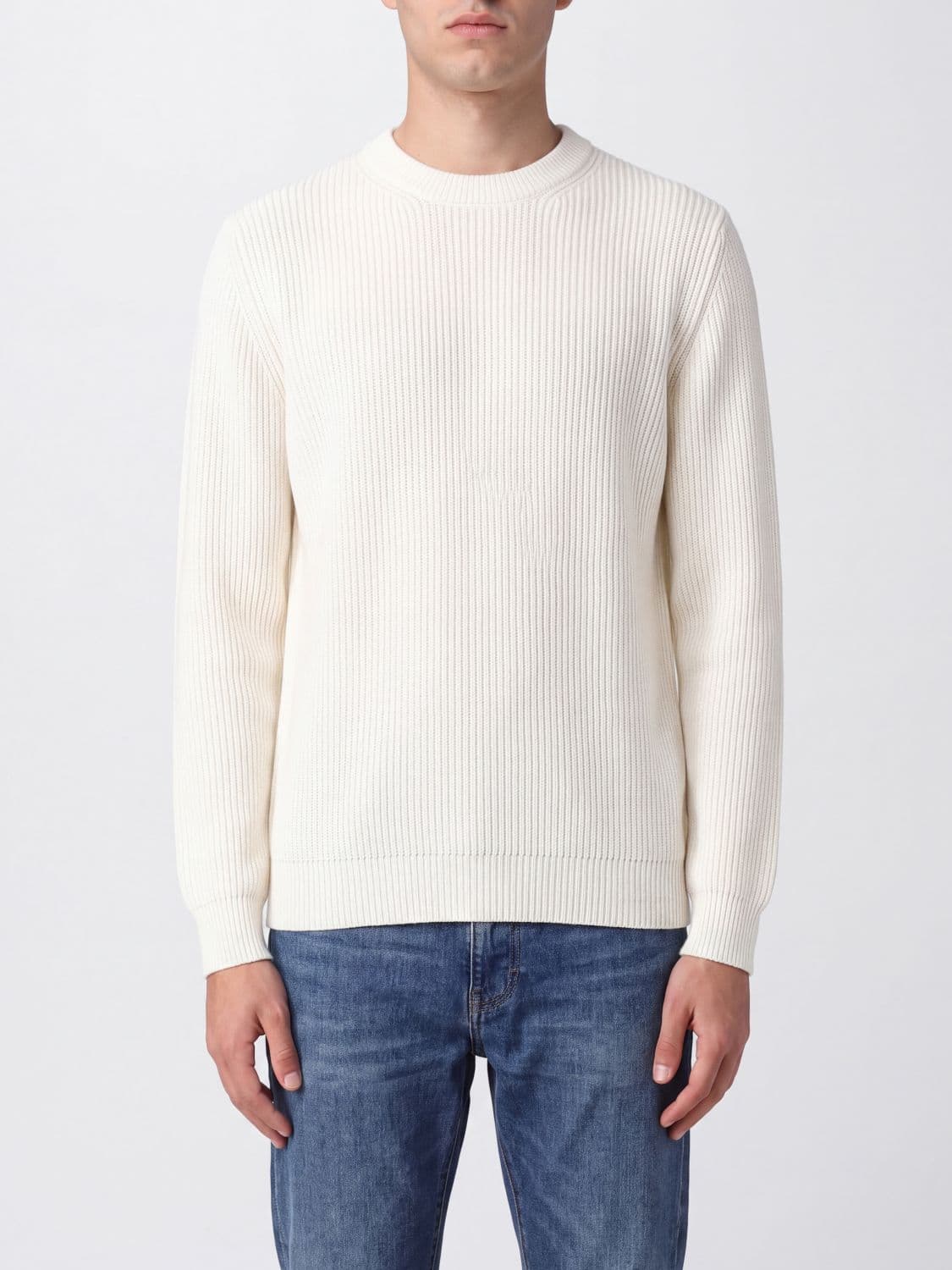 Roberto Collina Merino Wool Crewneck Jumper with Ribbed Trims