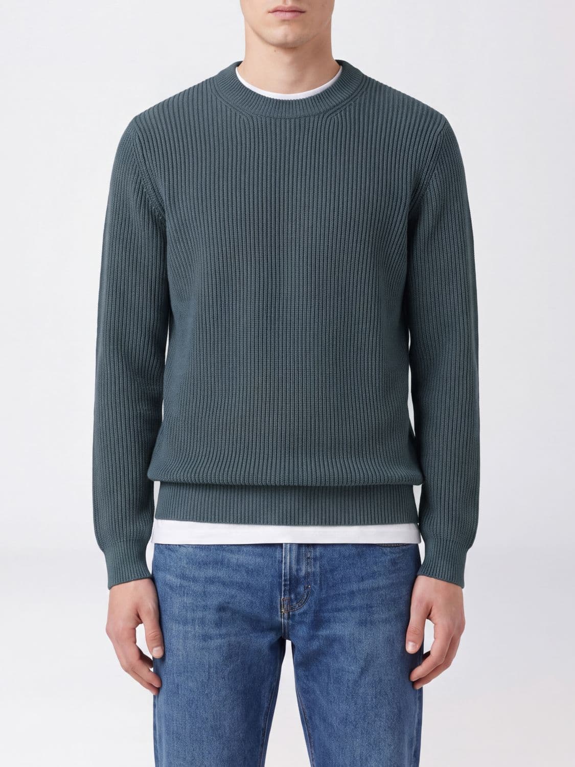 Roberto Collina Merino Wool Crewneck Jumper with Ribbed Trims