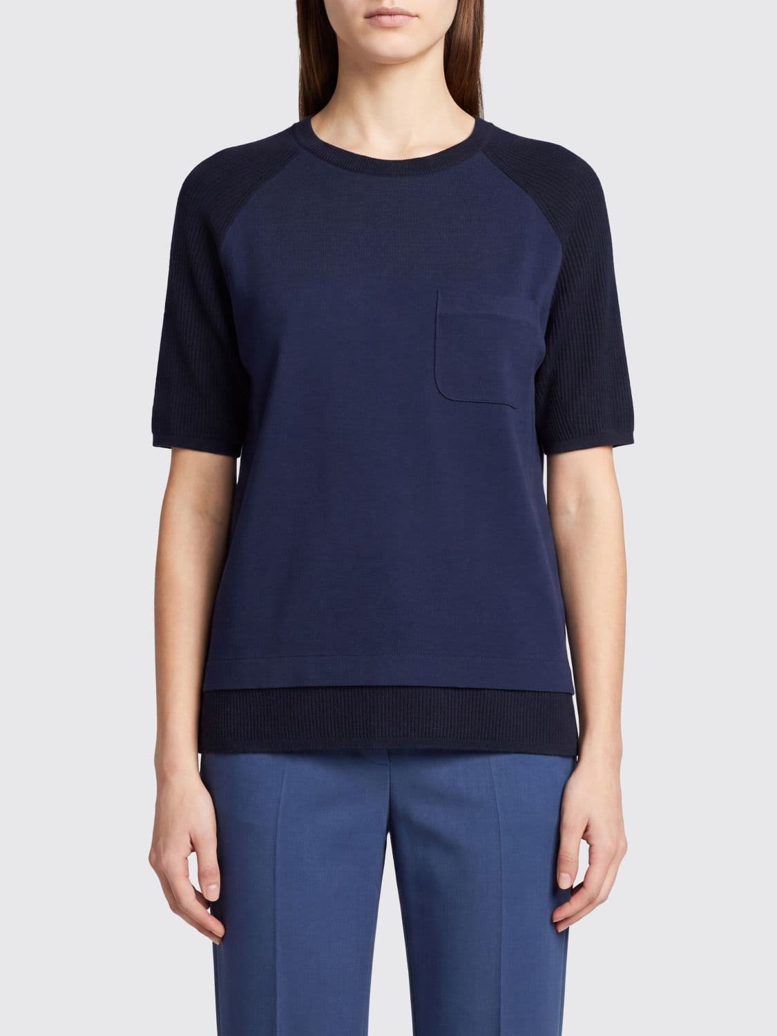 Max Mara Silk and Cashmere Crewneck T-Shirt with Patch Pocket