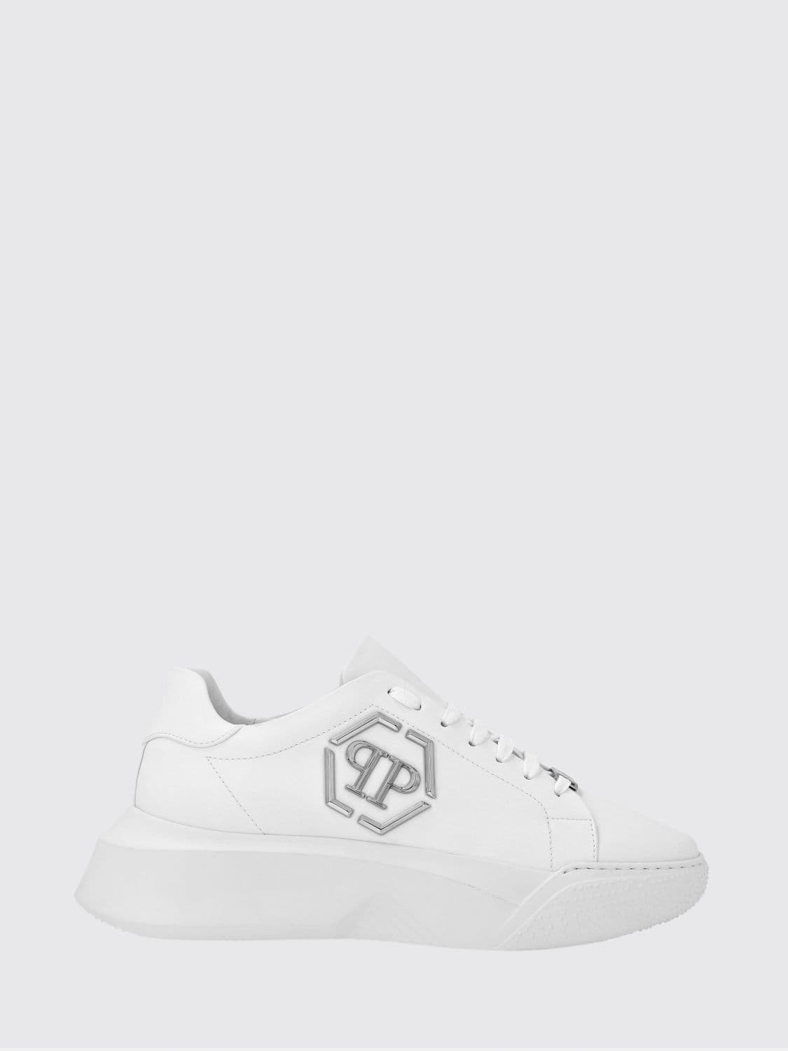 Philipp Plein Smooth Leather Low-Top Sneakers with Monogram and Hexagon Logo