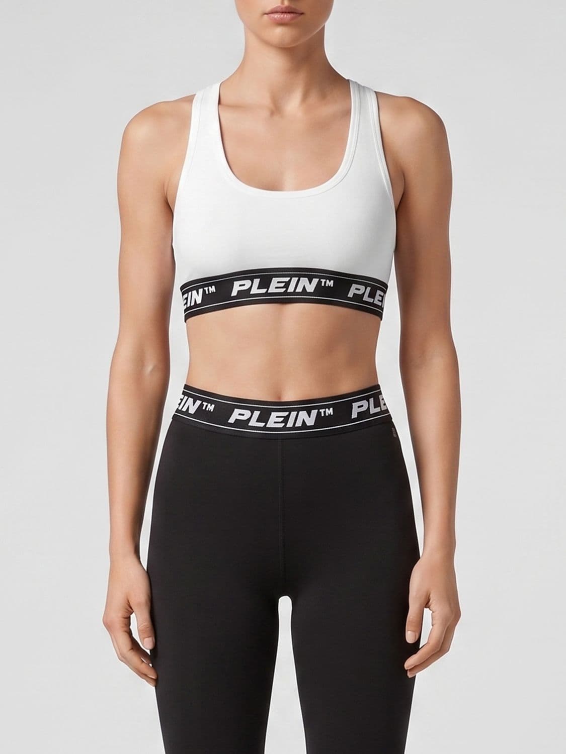 Philipp Plein Cropped Jersey Top with Square Neckline and Jacquard Logo