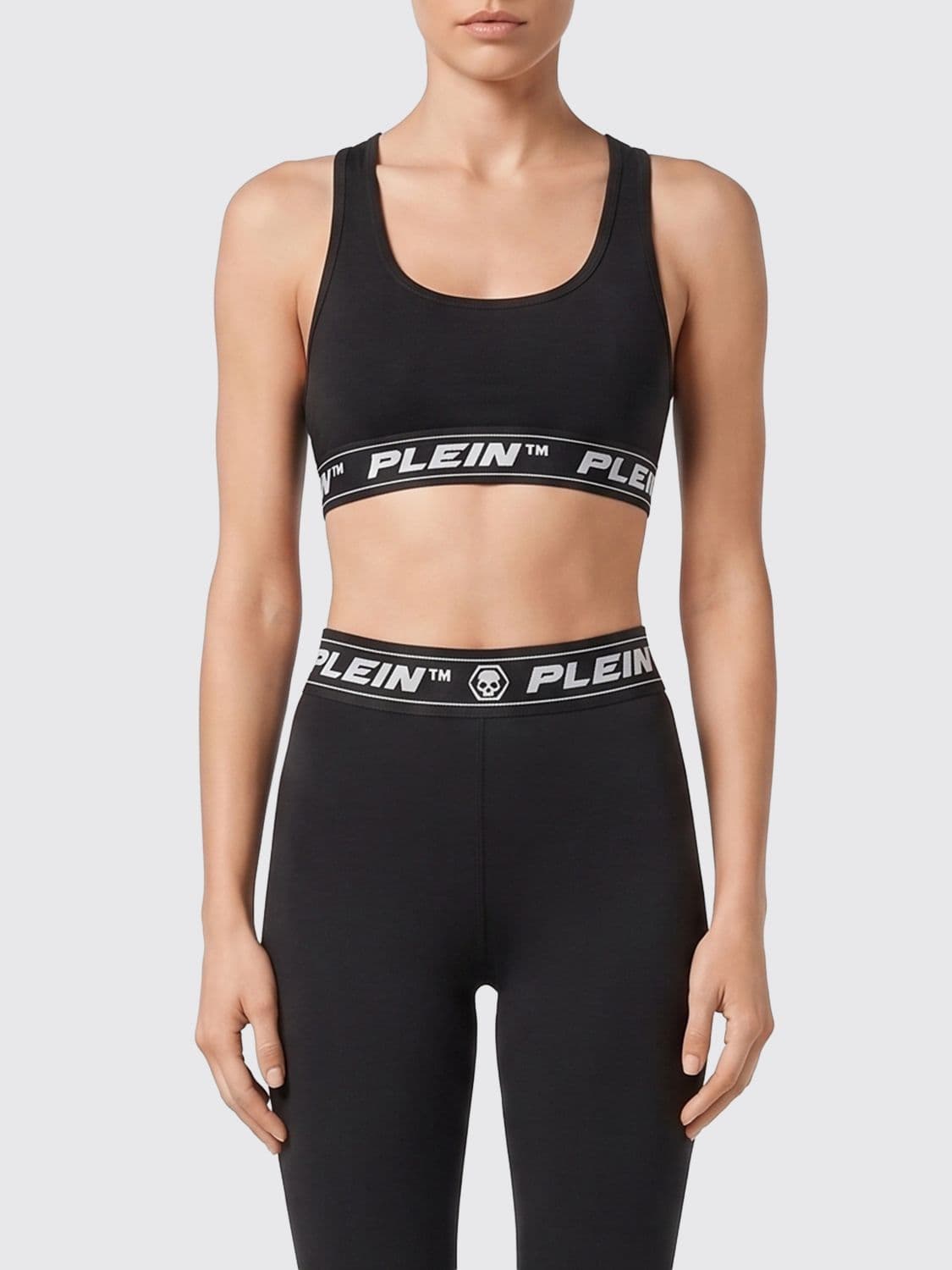 Philipp Plein Cropped Jersey Top with Square Neckline and Jacquard Logo
