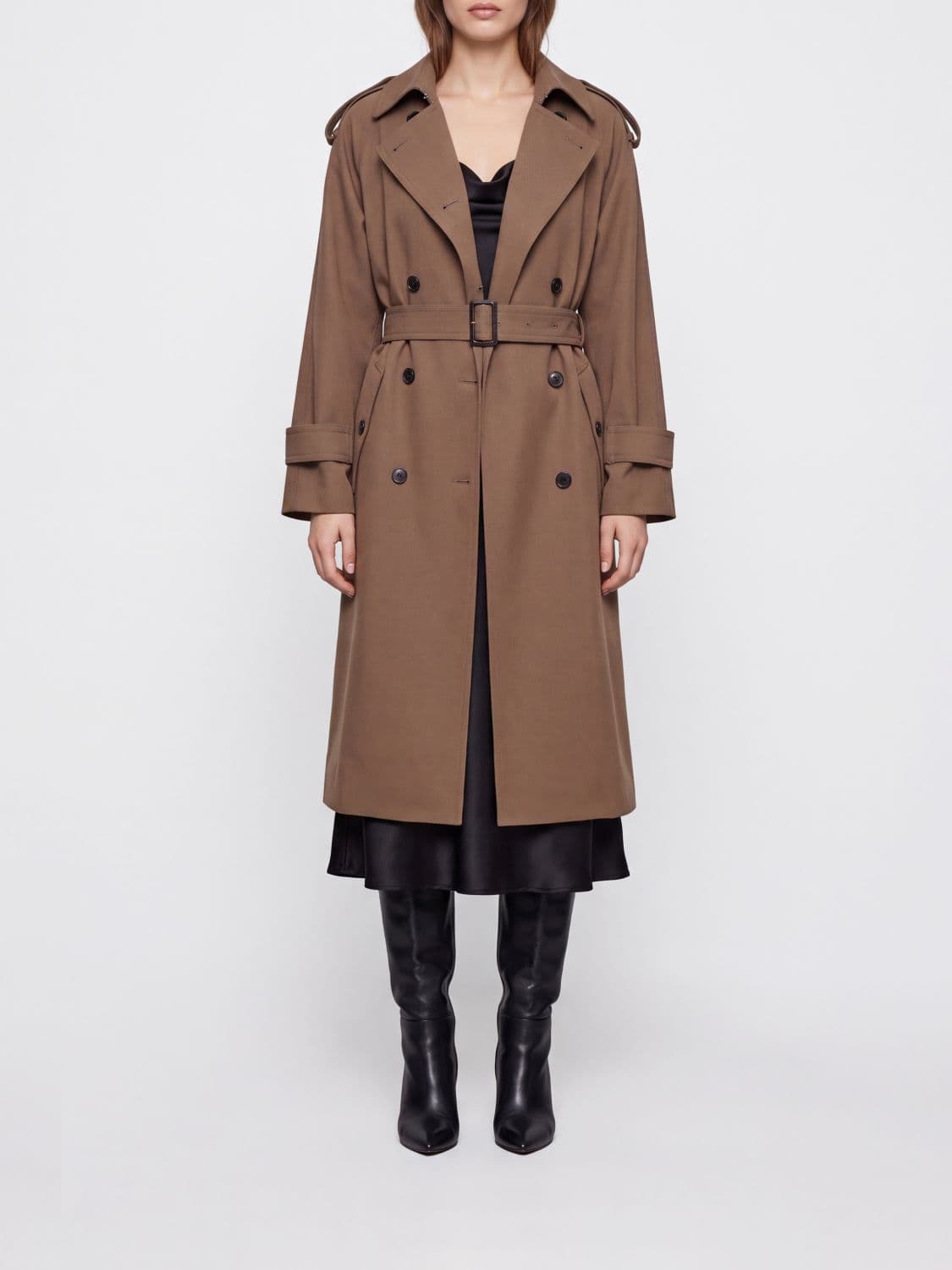 Max Mara Double-Breasted Long Trench Coat in Pure Virgin Wool with Belt · 42