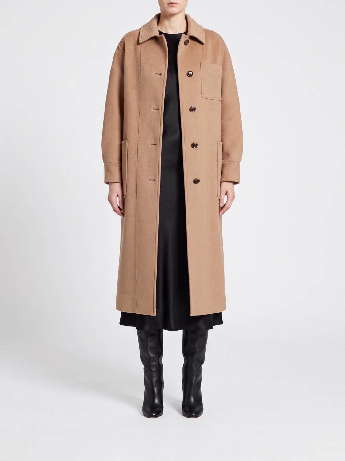 Max Mara Single-Breasted Long Coat in Wool and Cashmere with Dropped Shoulders