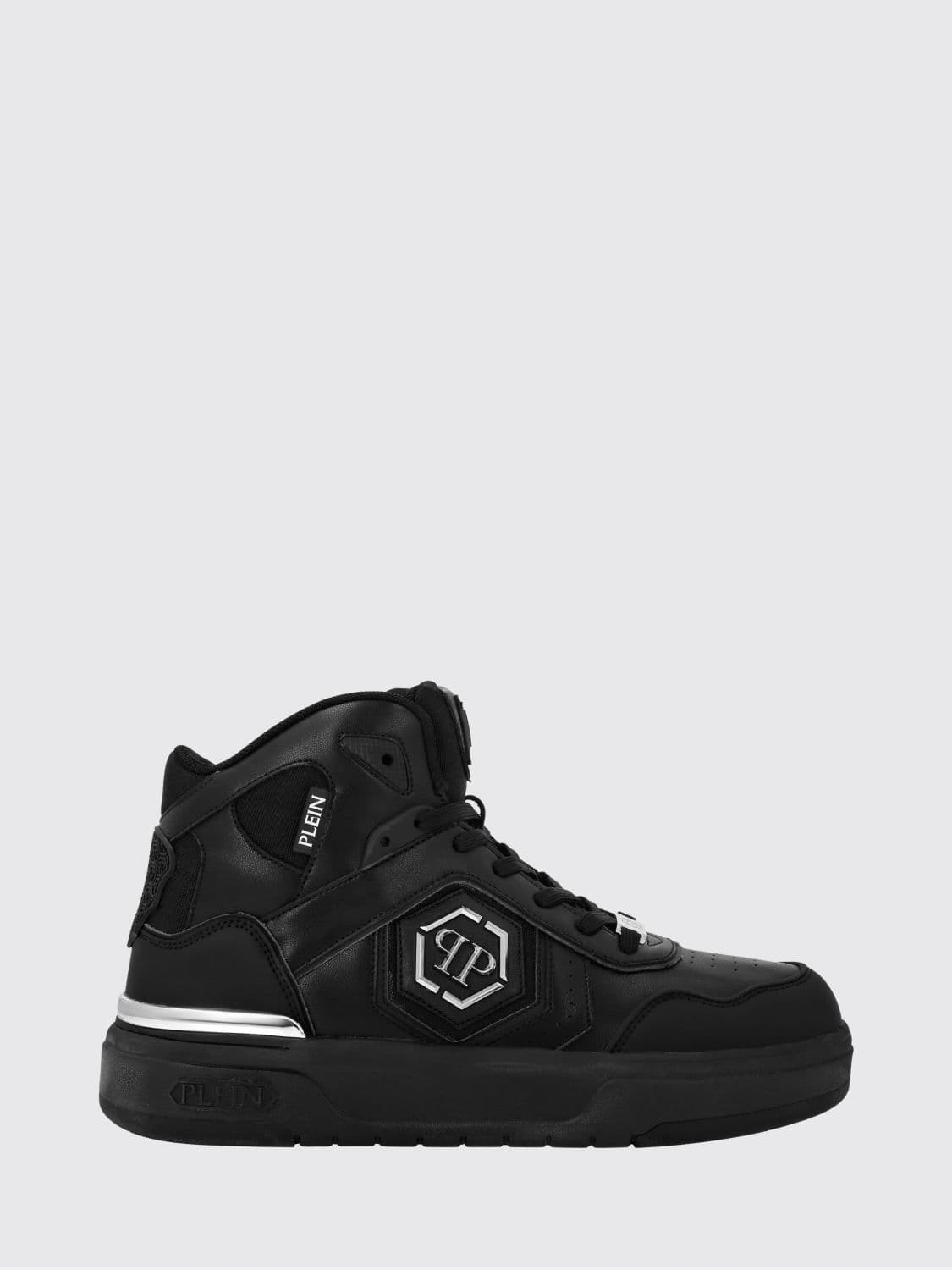 Philipp Plein Monogram Leather High-Top Sneakers with Hexagon Logo