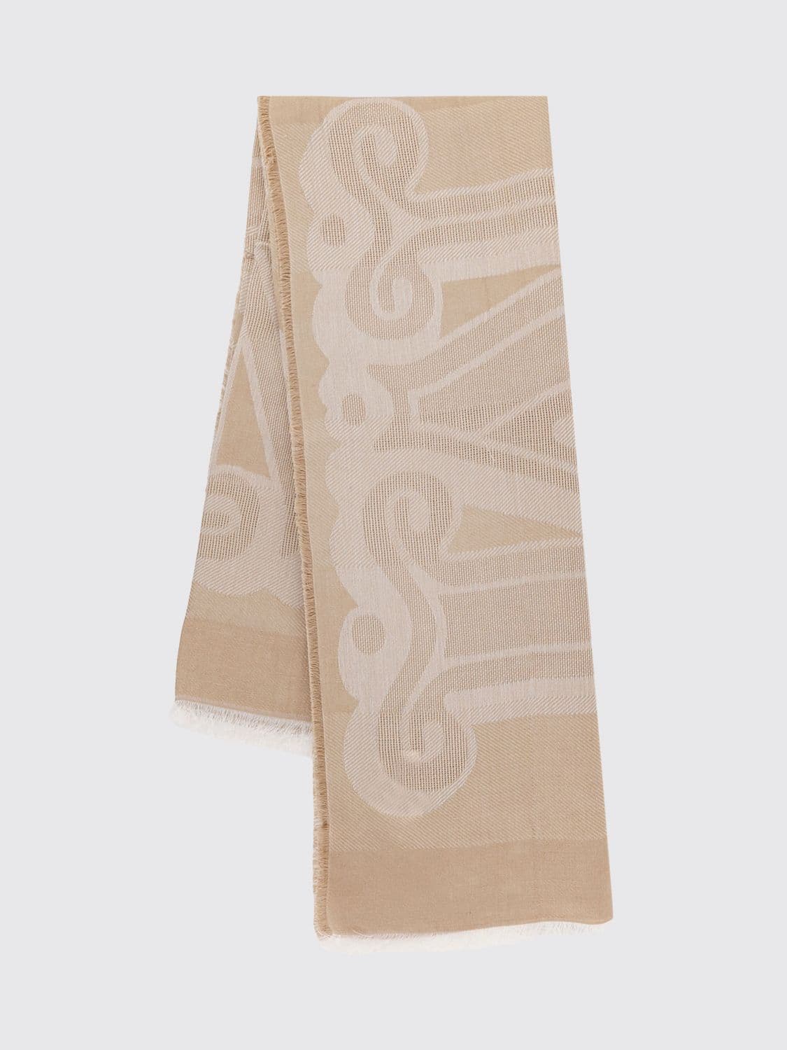 Max Mara Senior Linen and Cotton Blend Scarf with Jacquard Logo · OS