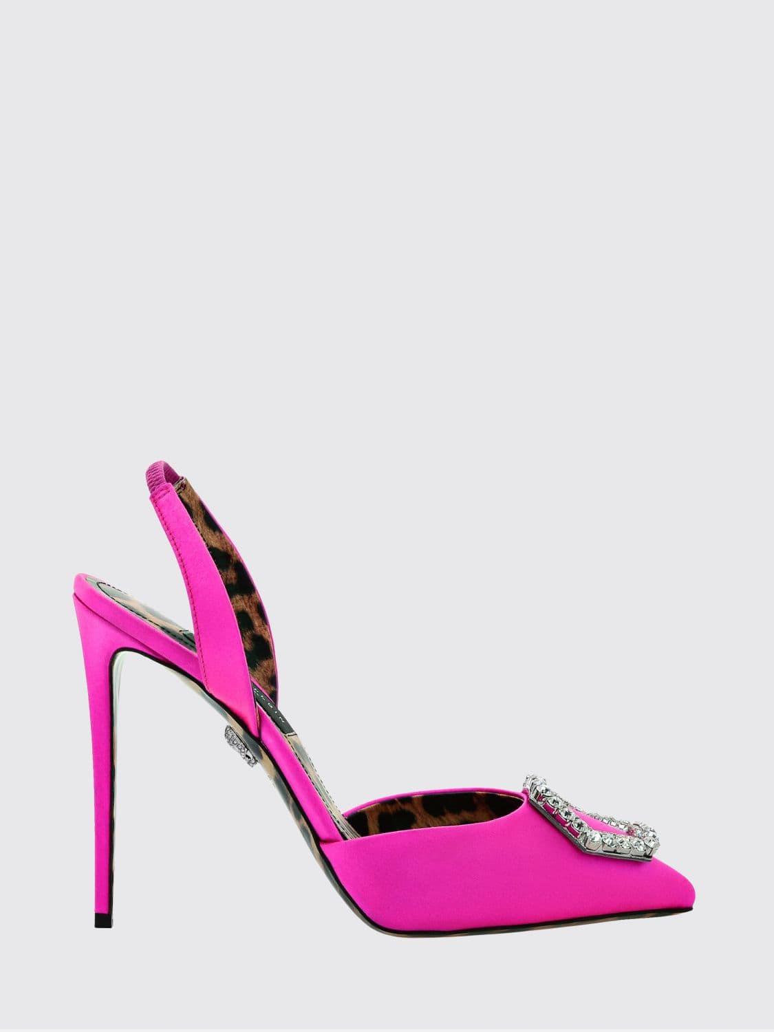 Philipp Plein Embroidered Satin Slingback Pumps with Jewelled Buckle
