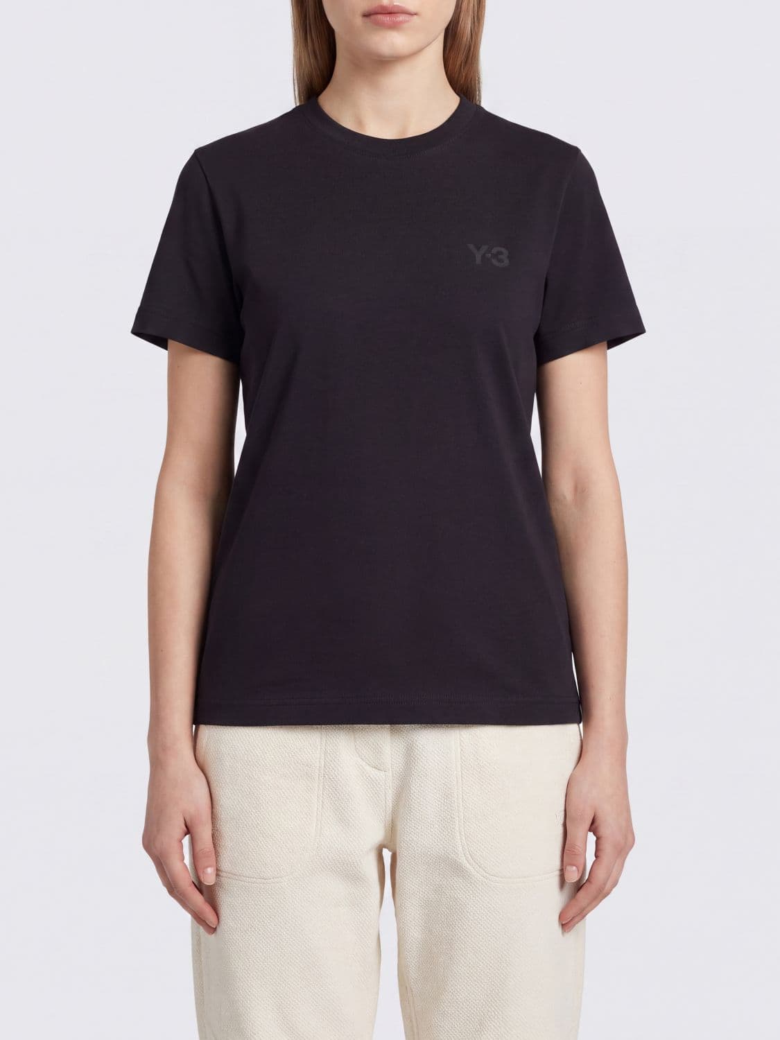 Y-3 Crewneck Short-Sleeved Cotton T-shirt with Tone-on-Tone Logo