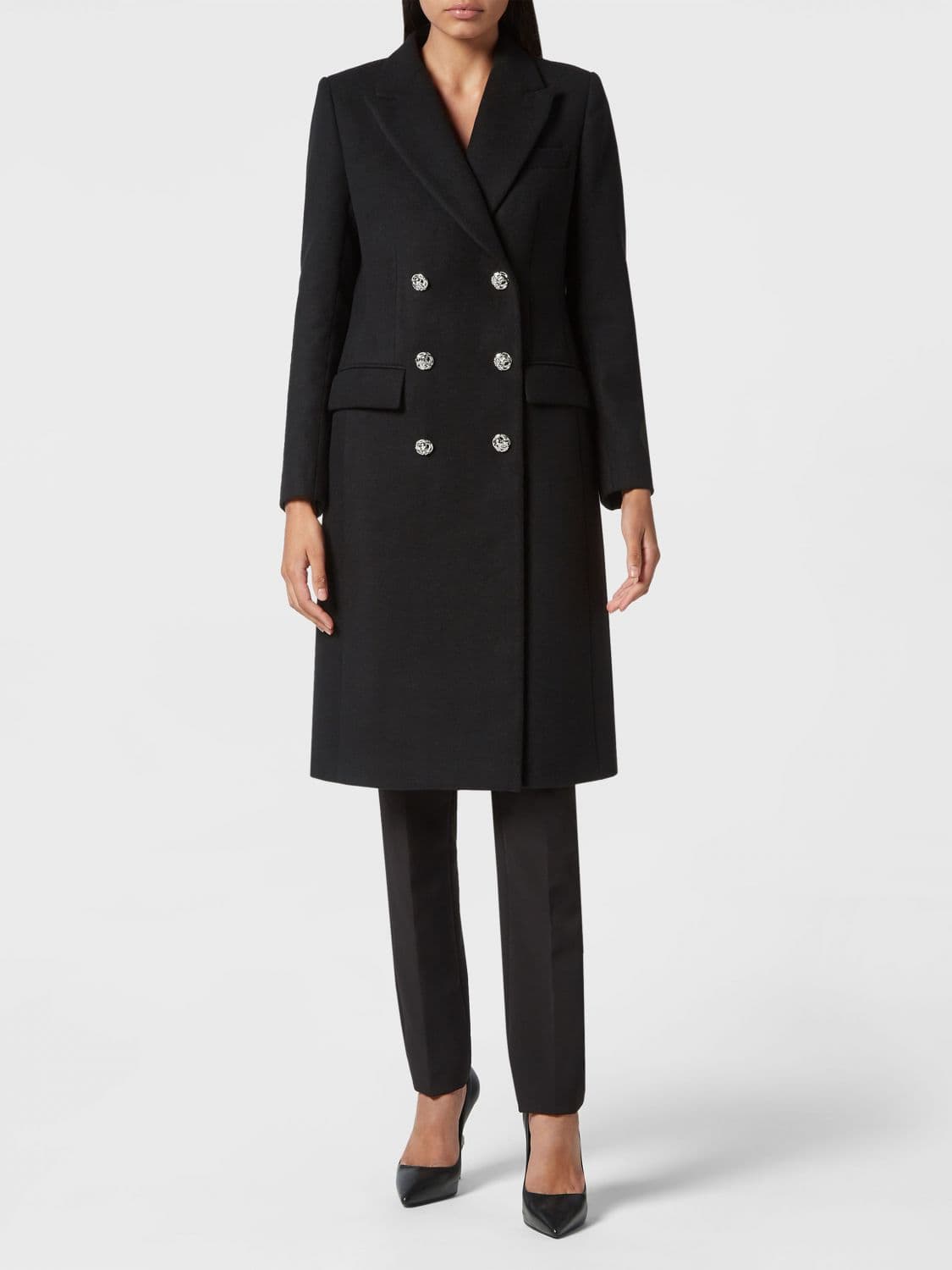 Philipp Plein Double-Breasted Knee-Length Wool Coat