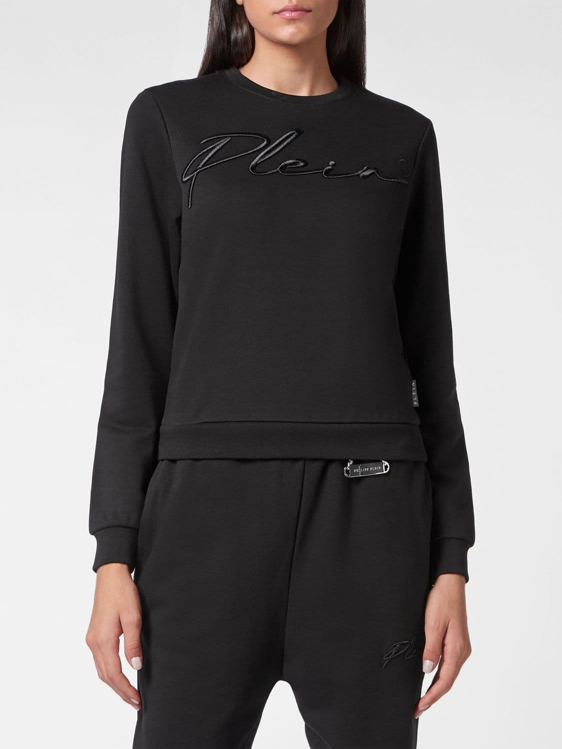 Philipp Plein Crewneck Jersey Jumper with Tone-on-Tone Embroidered Logo