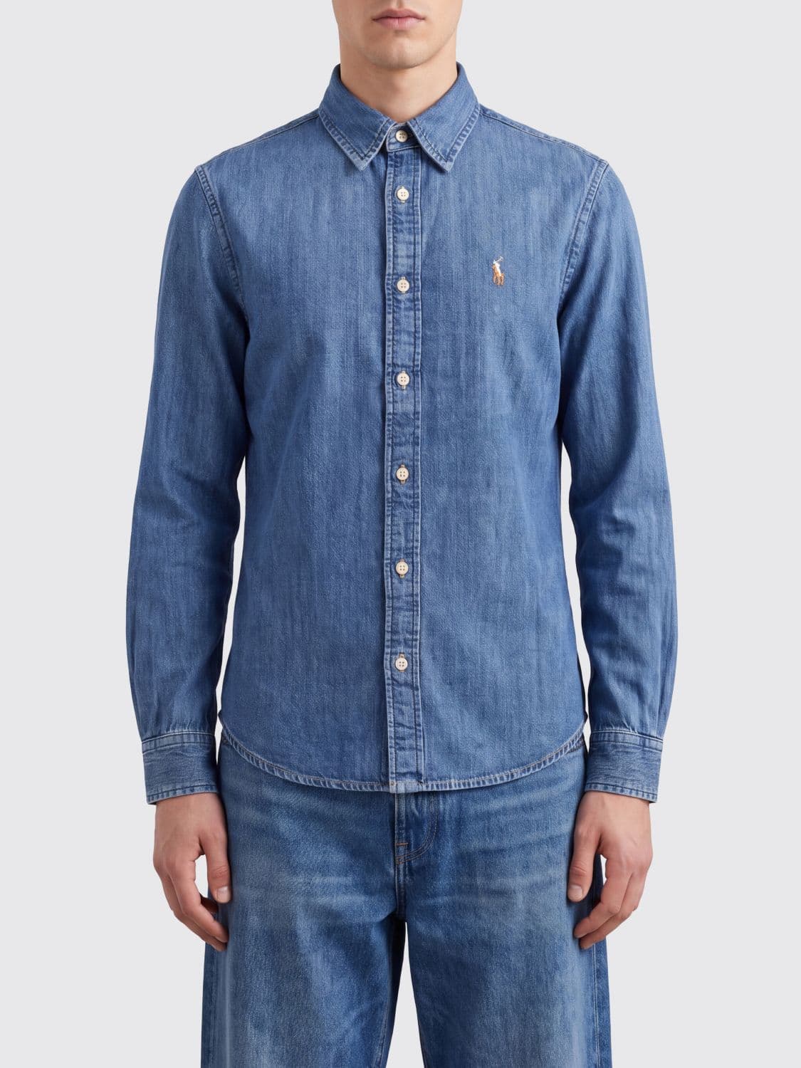 Polo Ralph Lauren Slim Fit Cotton Denim Shirt with Embroidered Pony Logo